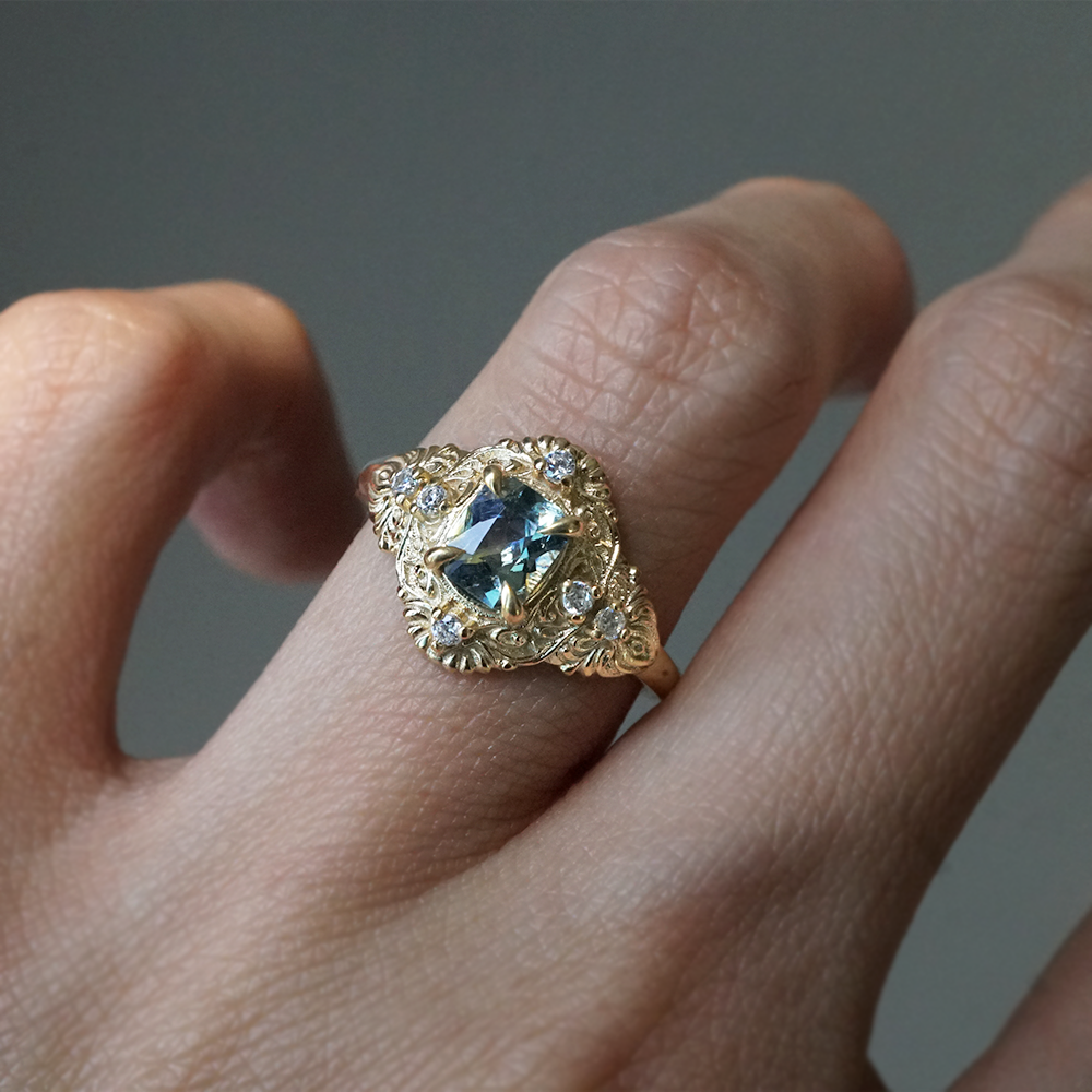 One Of A Kind: Bi-Color Sapphire Twilight Diamond Ring in 14K and 18K Gold