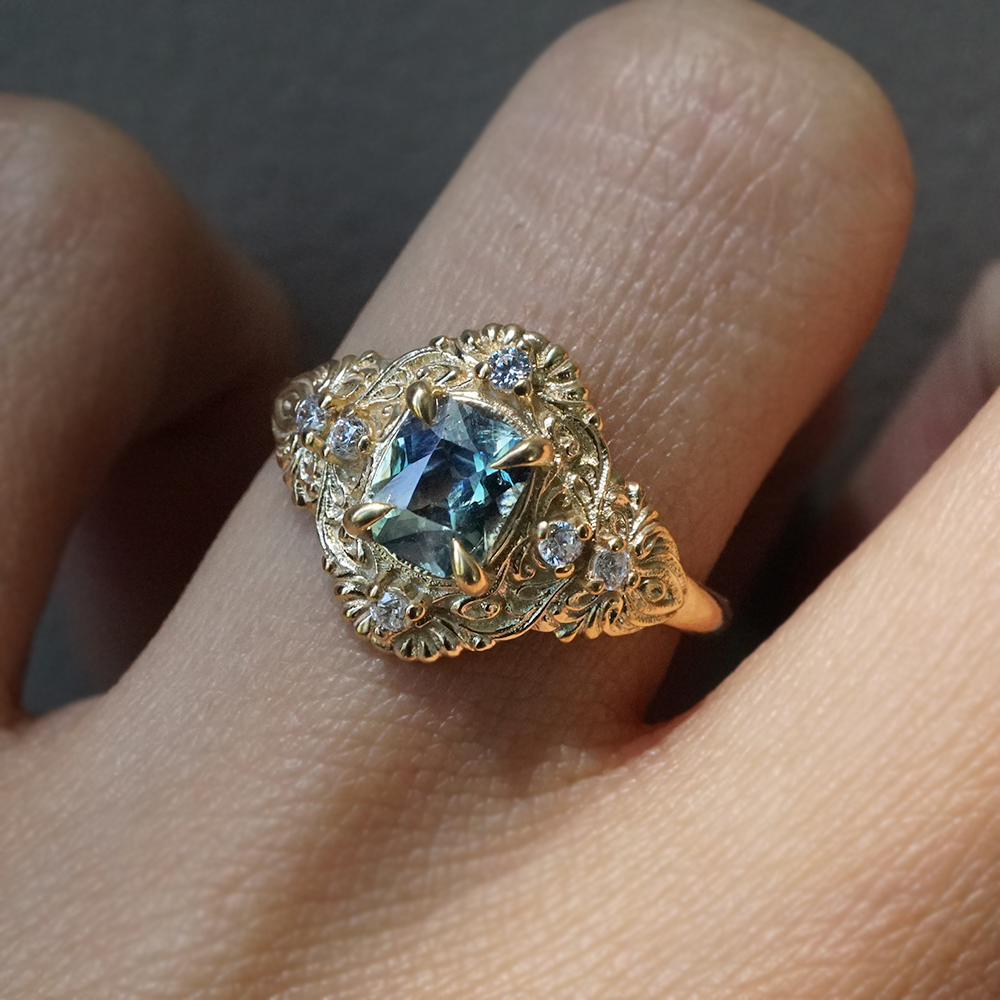 One Of A Kind: Bi-Color Sapphire Twilight Diamond Ring in 14K and 18K Gold