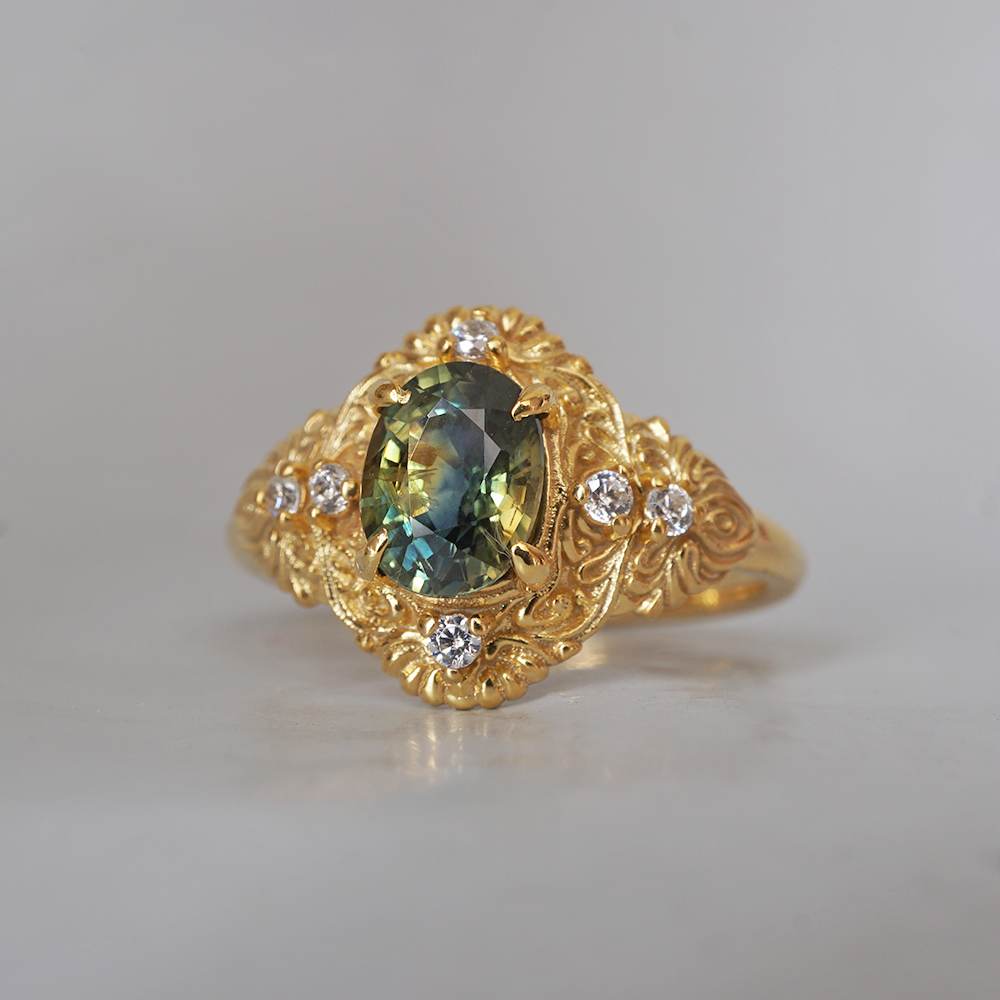 One Of A Kind: Bi-Color Oval Sapphire Twilight Diamond Ring in 14K and 18K Gold