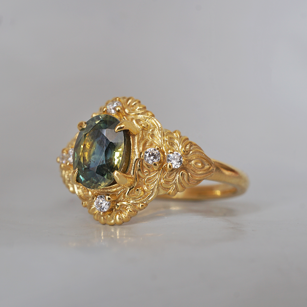 One Of A Kind: Bi-Color Oval Sapphire Twilight Diamond Ring in 14K and 18K Gold