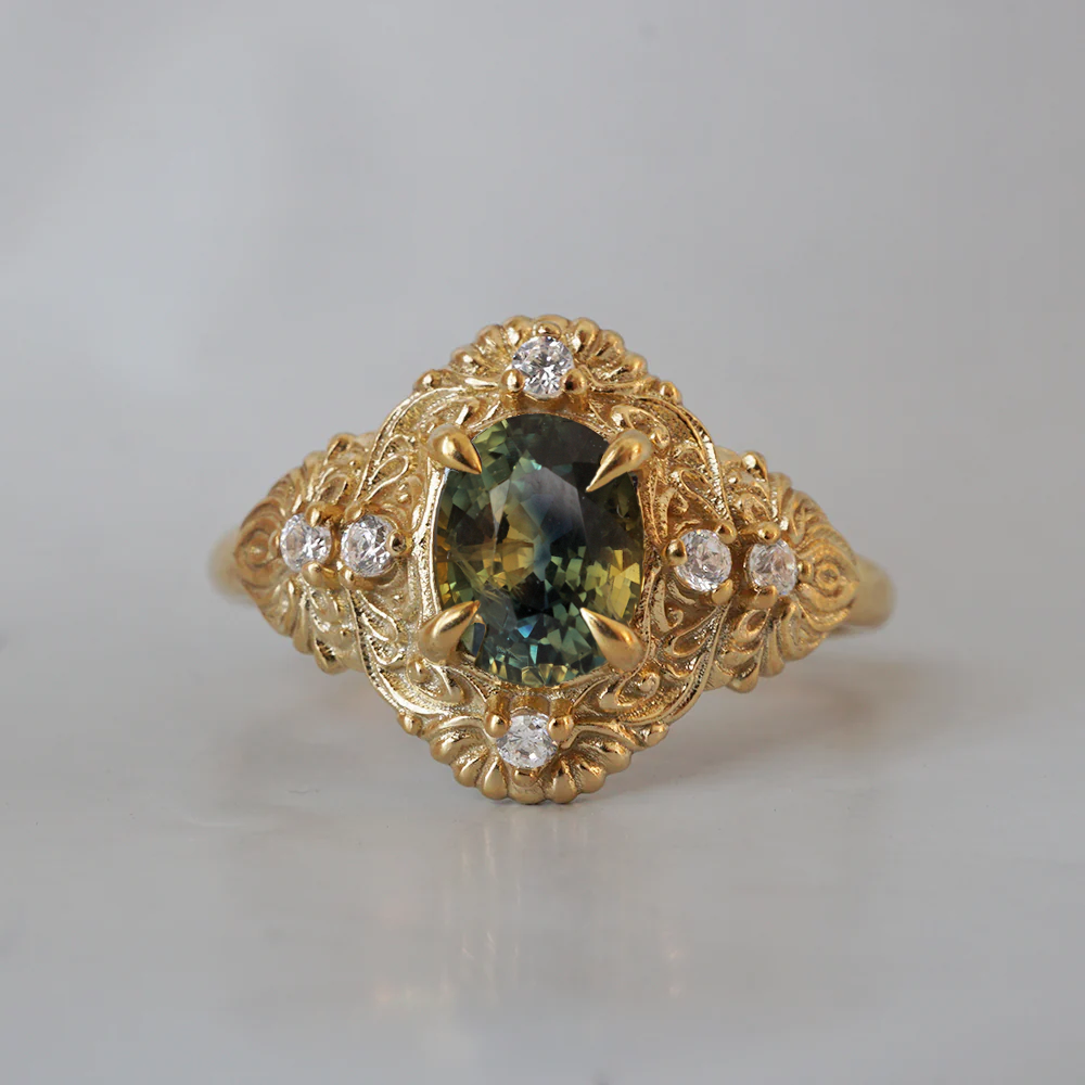 One Of A Kind: Bi-Color Oval Sapphire Twilight Diamond Ring in 14K and 18K Gold