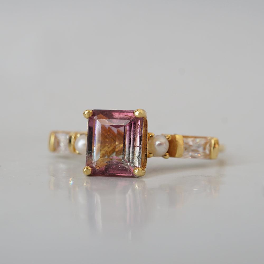 One Of A Kind: Watermelon Tourmaline Pearl Persian Diamond Ring - Tippy Taste Jewelry