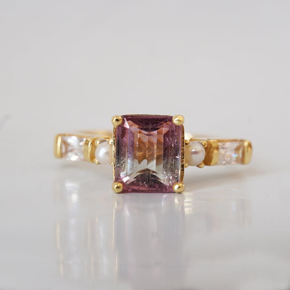 One Of A Kind: Watermelon Tourmaline Pearl Persian Diamond Ring - Tippy Taste Jewelry