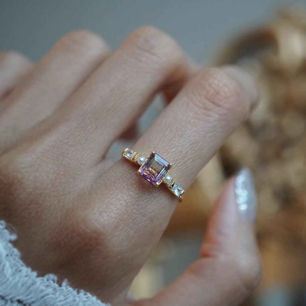 One Of A Kind: Watermelon Tourmaline Pearl Persian Diamond Ring - Tippy Taste Jewelry