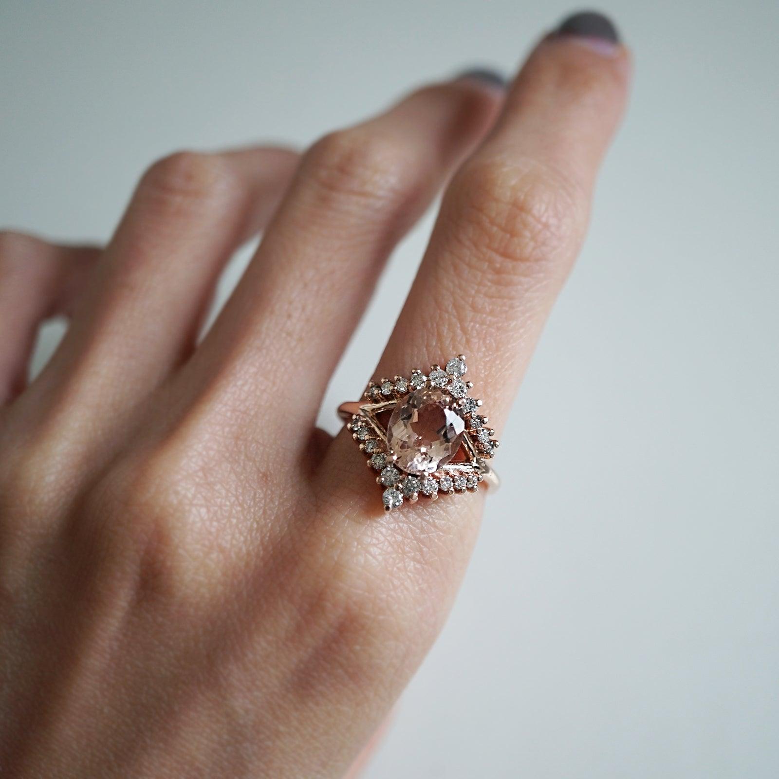 Morganite Tiara Diamond Ring - Tippy Taste Jewelry