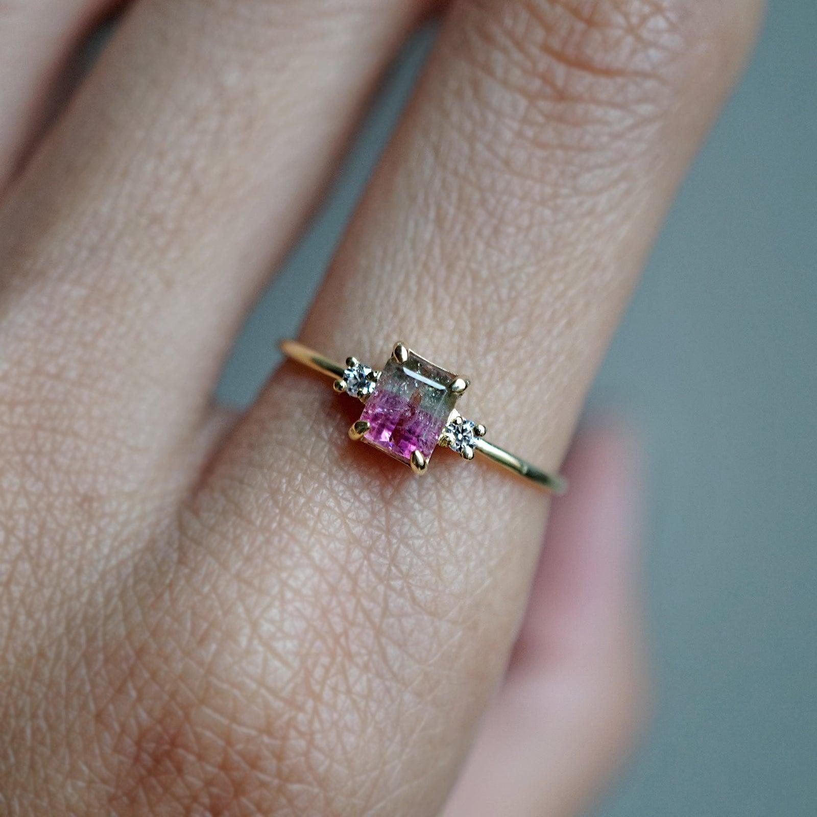 Limited Edition: Cinderella Watermelon Tourmaline Diamond Ring - Tippy Taste Jewelry