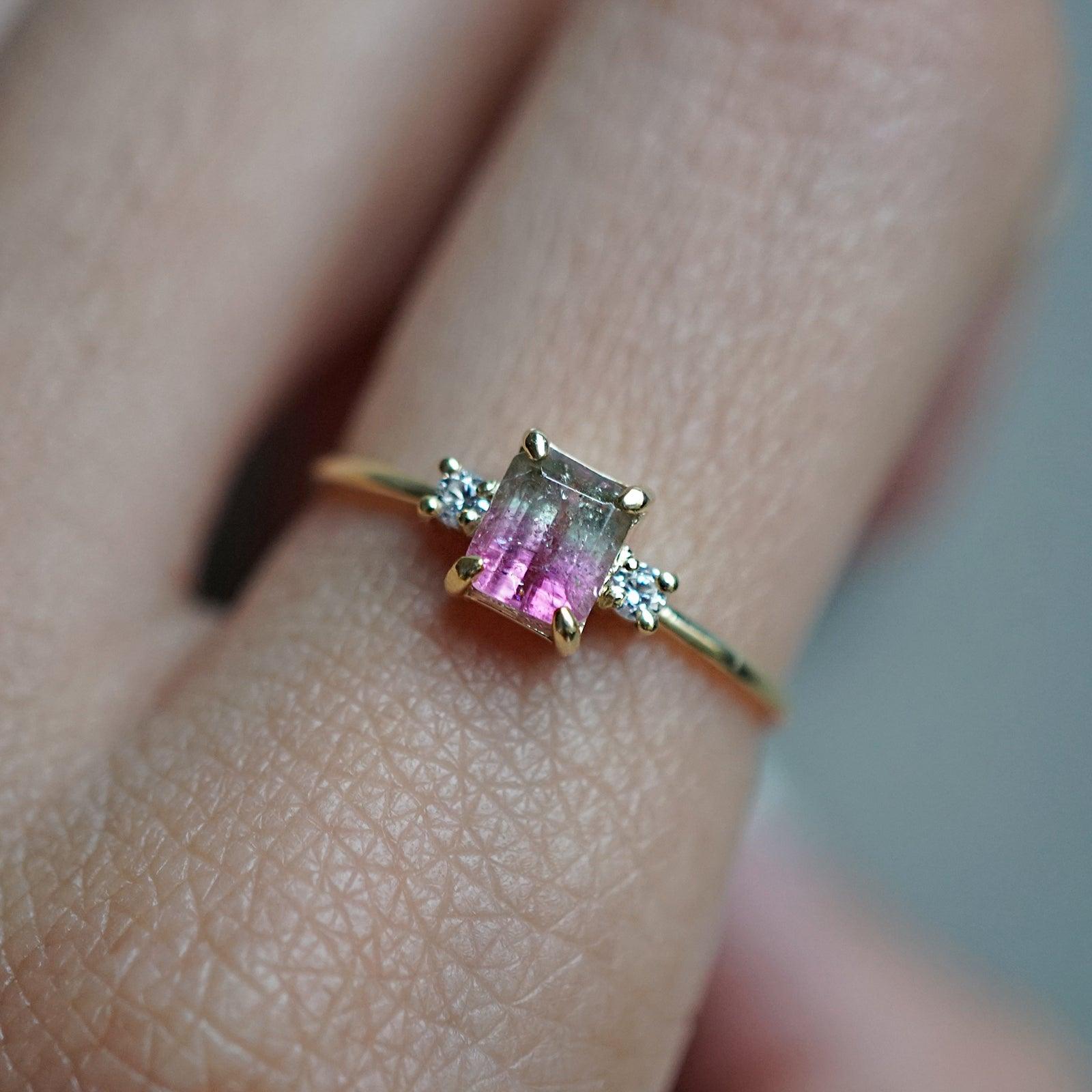 Gold Rose Cut Watermelon Tourmaline Ring, Bi selling color Tourmaline Ring,Watermelon tourmaline ring