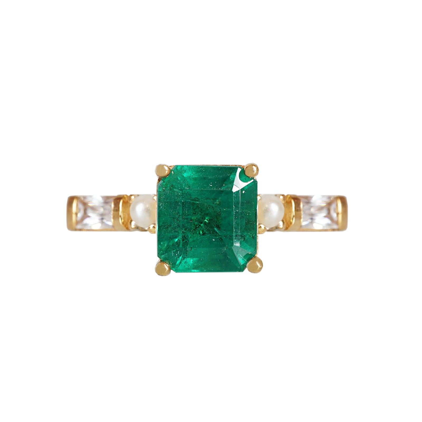 Emerald Pearl Persian Diamond Ring - Tippy Taste Jewelry