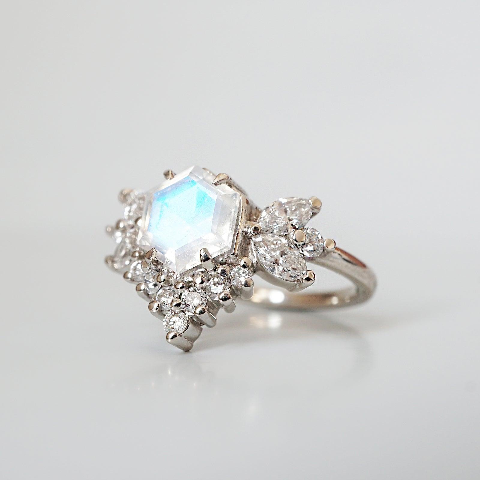 Hexagon Moonstone Butterfly Diamond Ring - Tippy Taste Jewelry