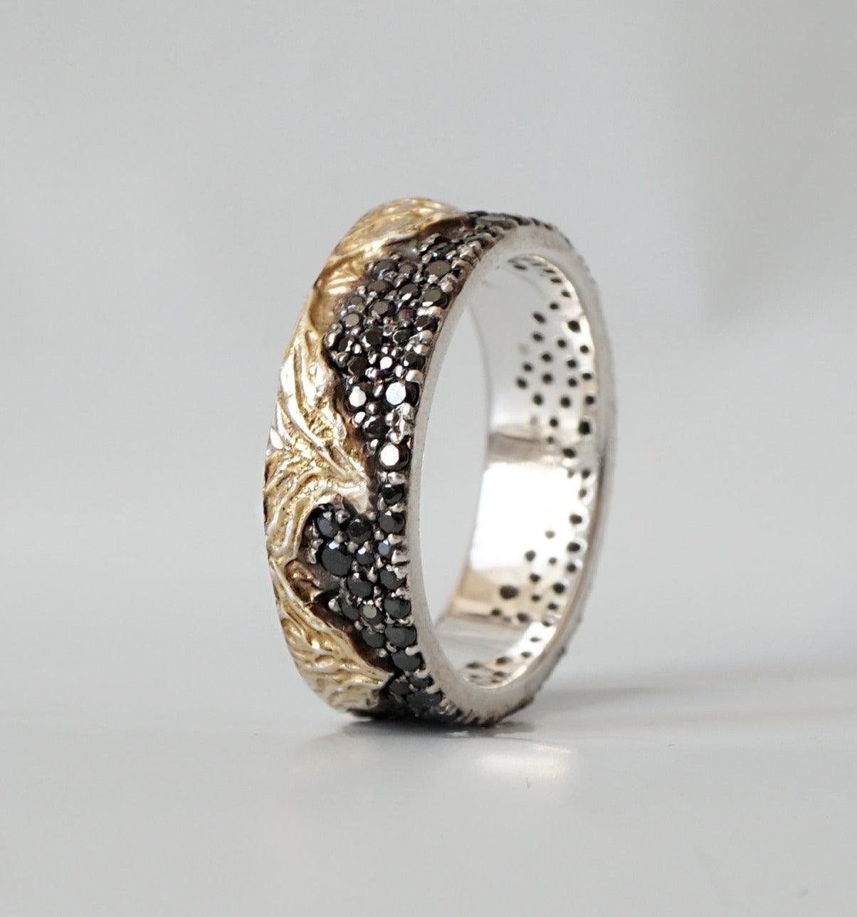 Mixed Metal Montona Black Diamond Ring, 7.2mm - Tippy Taste Jewelry