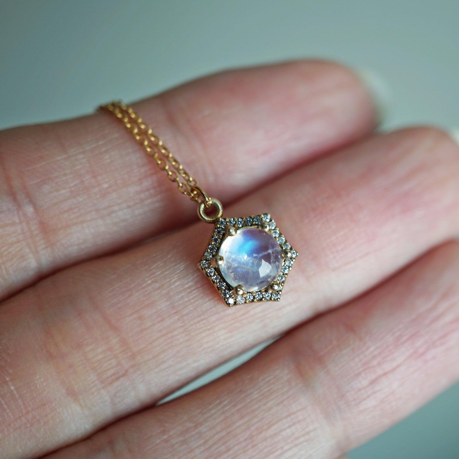 Moonstone Hexagon Interstellar Necklace - Tippy Taste Jewelry