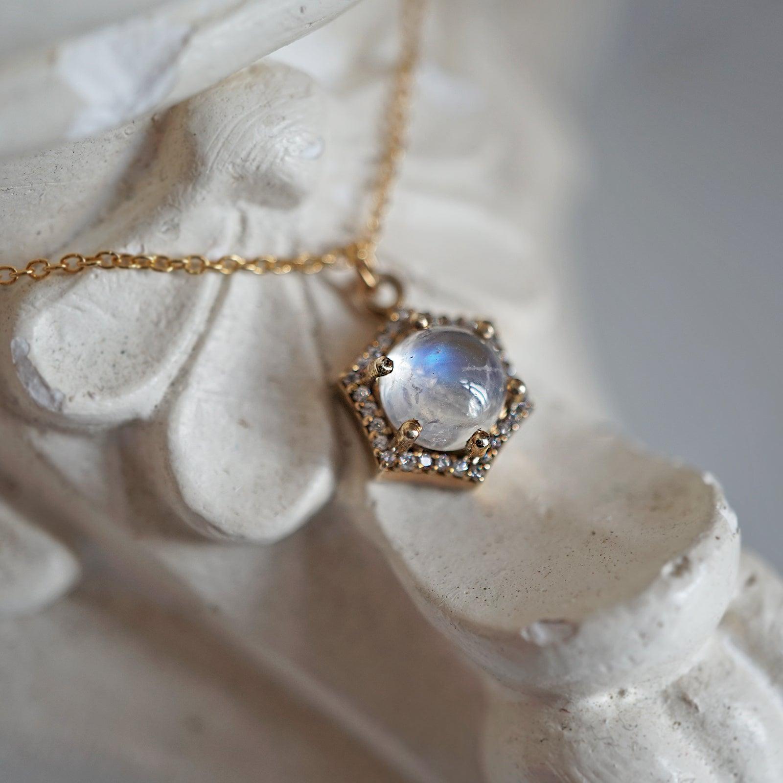 Moonstone Hexagon Interstellar Necklace - Tippy Taste Jewelry