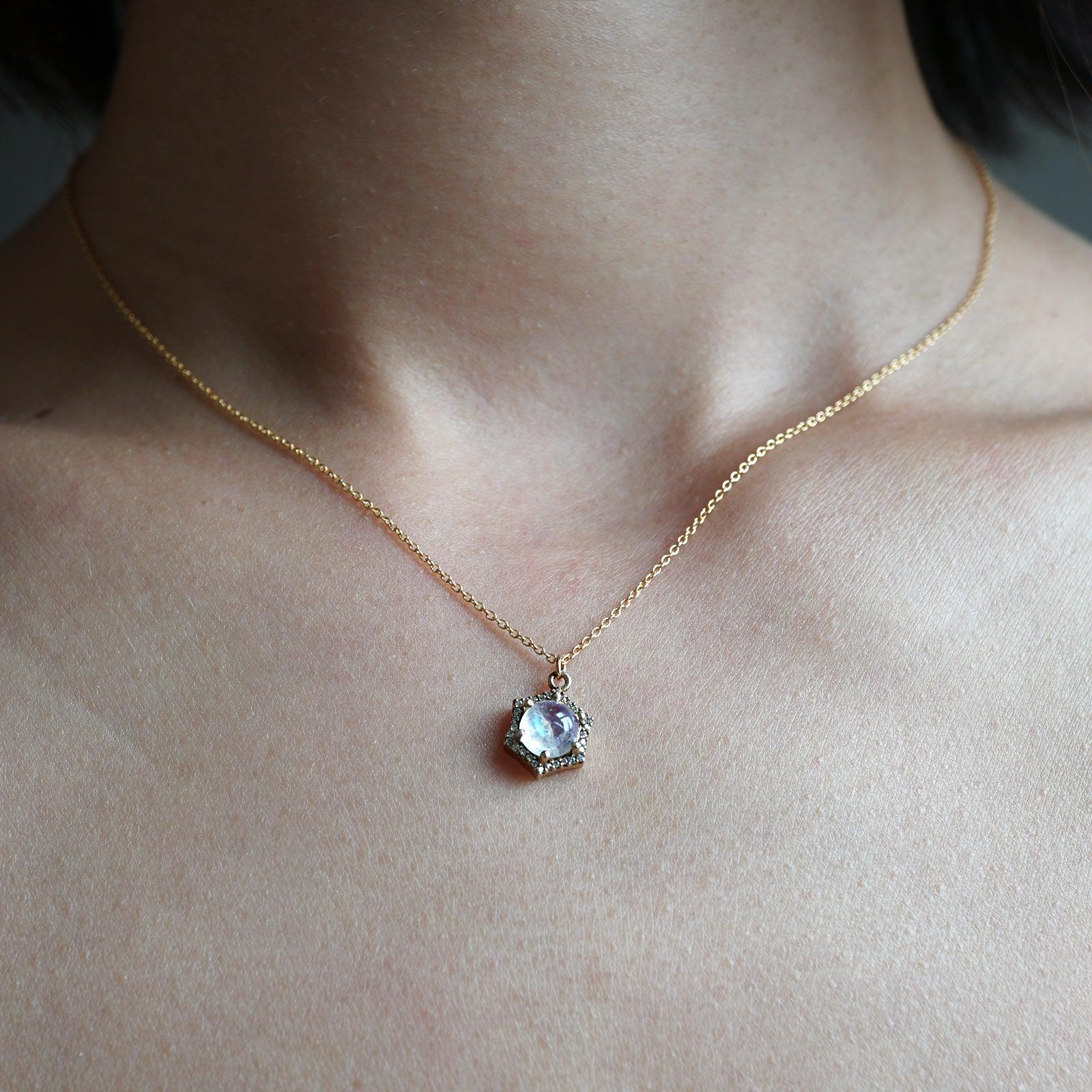 Moonstone Hexagon Interstellar Necklace - Tippy Taste Jewelry