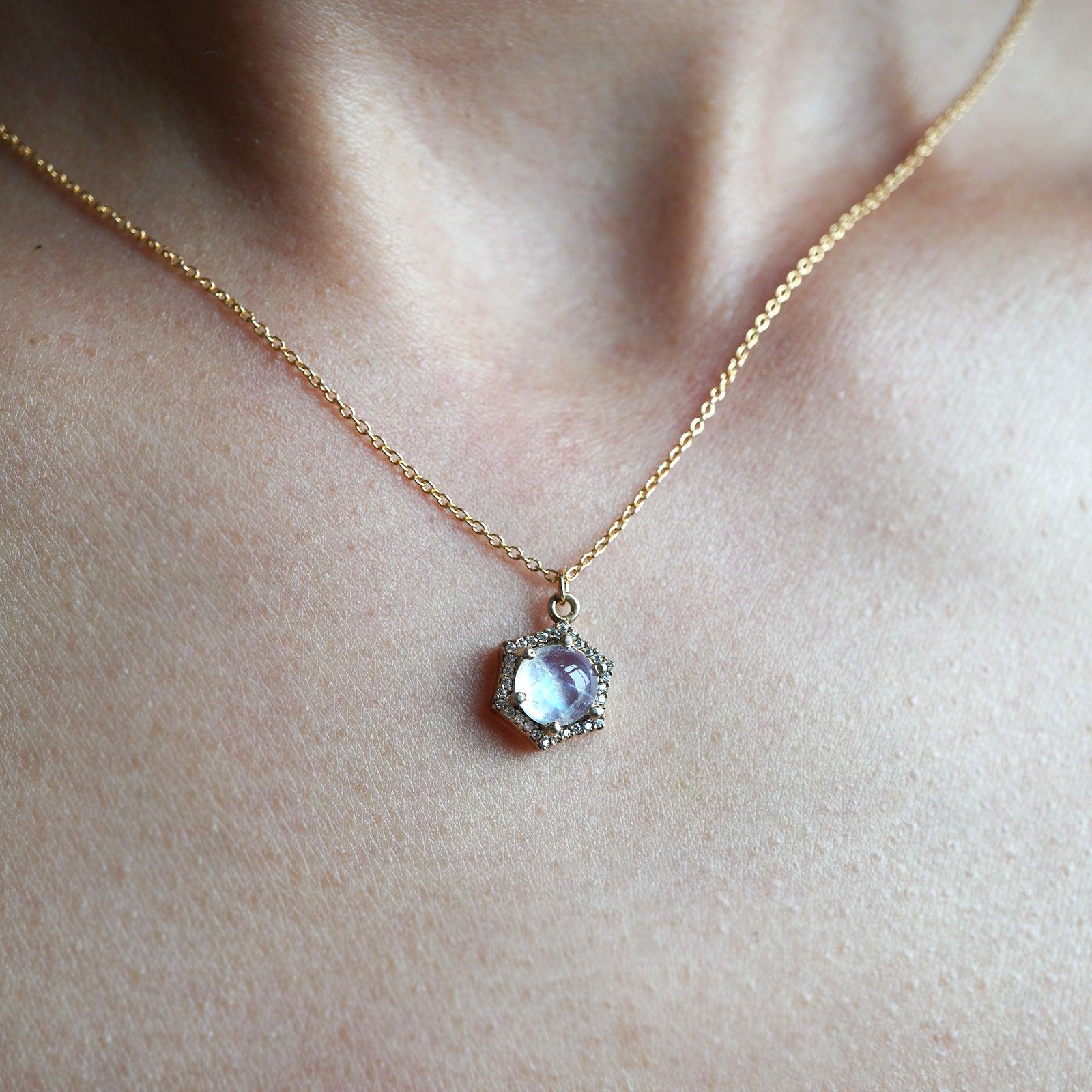 Moonstone Hexagon Interstellar Necklace - Tippy Taste Jewelry