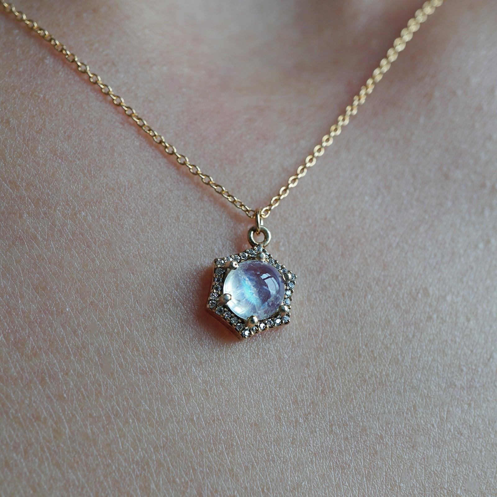 Moonstone Hexagon Interstellar Necklace - Tippy Taste Jewelry