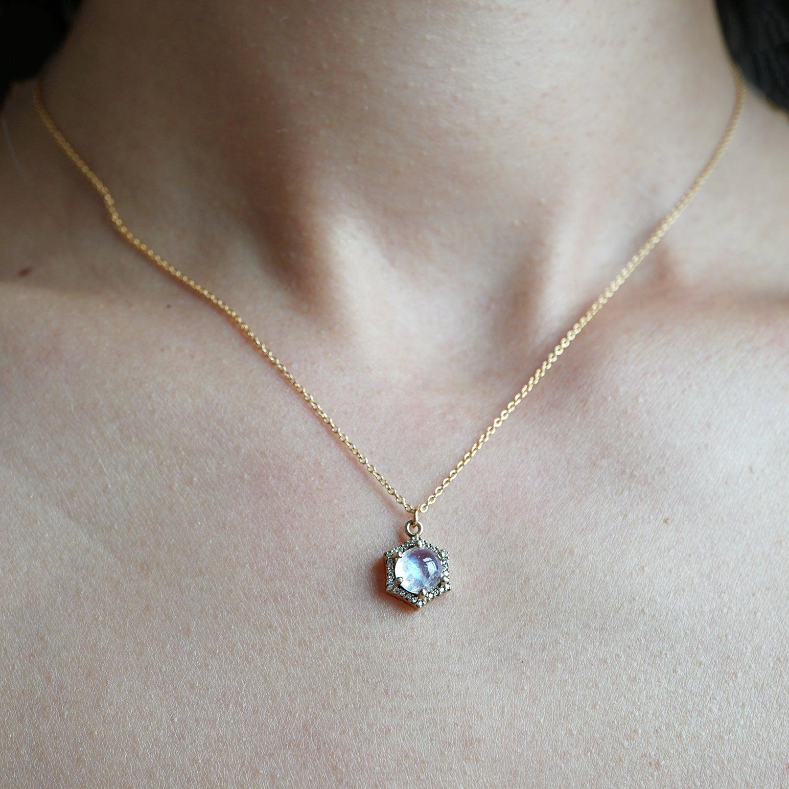 Moonstone Hexagon Interstellar Necklace - Tippy Taste Jewelry