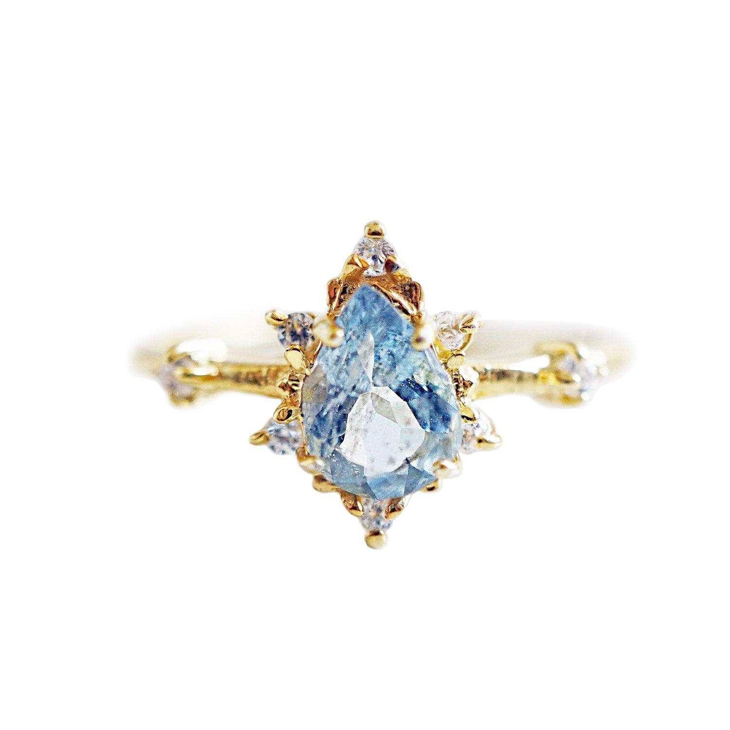 Pear Aquamarine Ring Yellow Gold