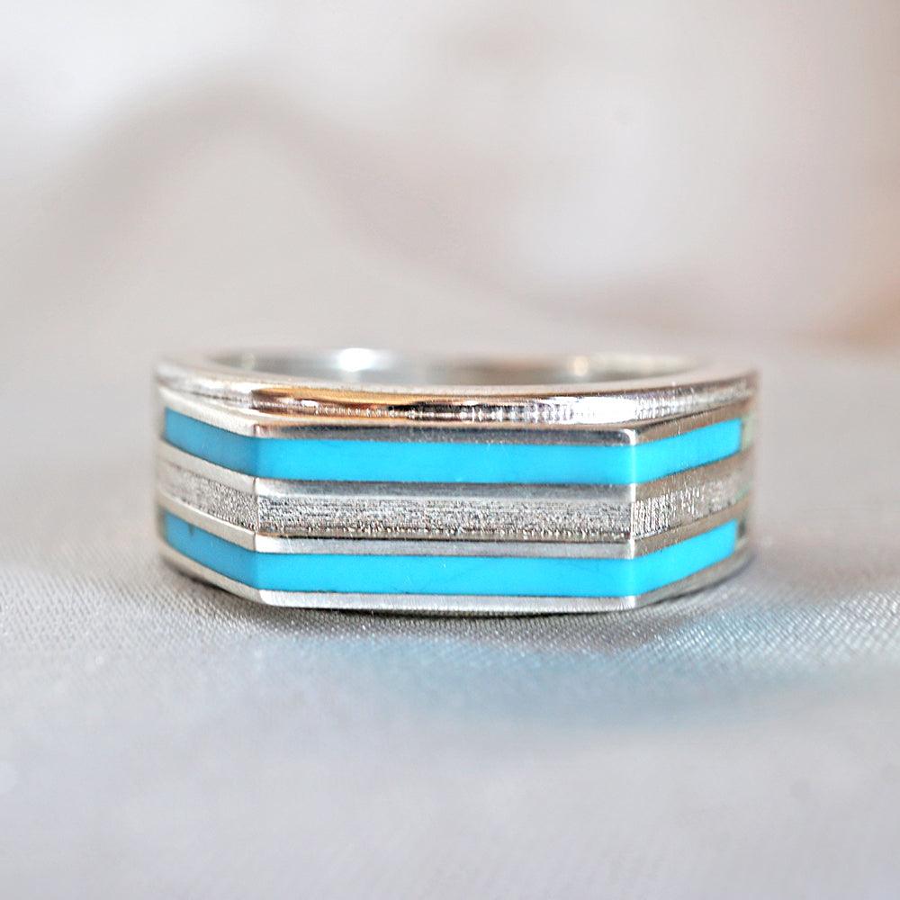 Turquoise Inlay Horizon Ring in Sterling Silver and 14K Gold, 5.8mm - Tippy Taste Jewelry