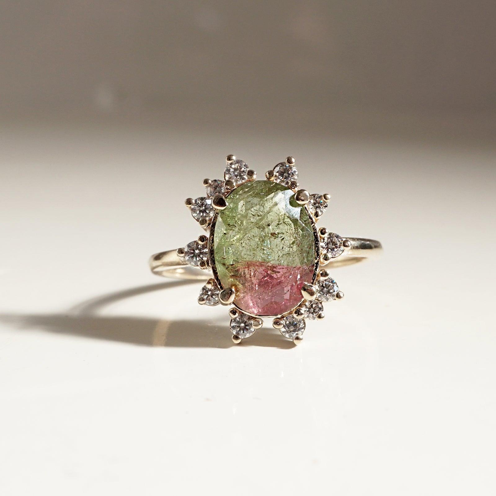 14K Watermelon Diamond Ring - Tippy Taste Jewelry