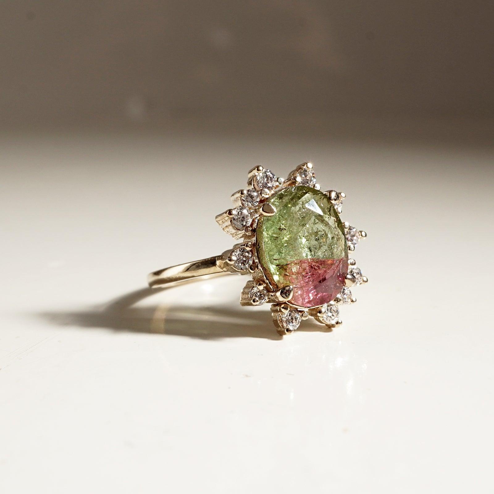 14K Watermelon Diamond Ring - Tippy Taste Jewelry