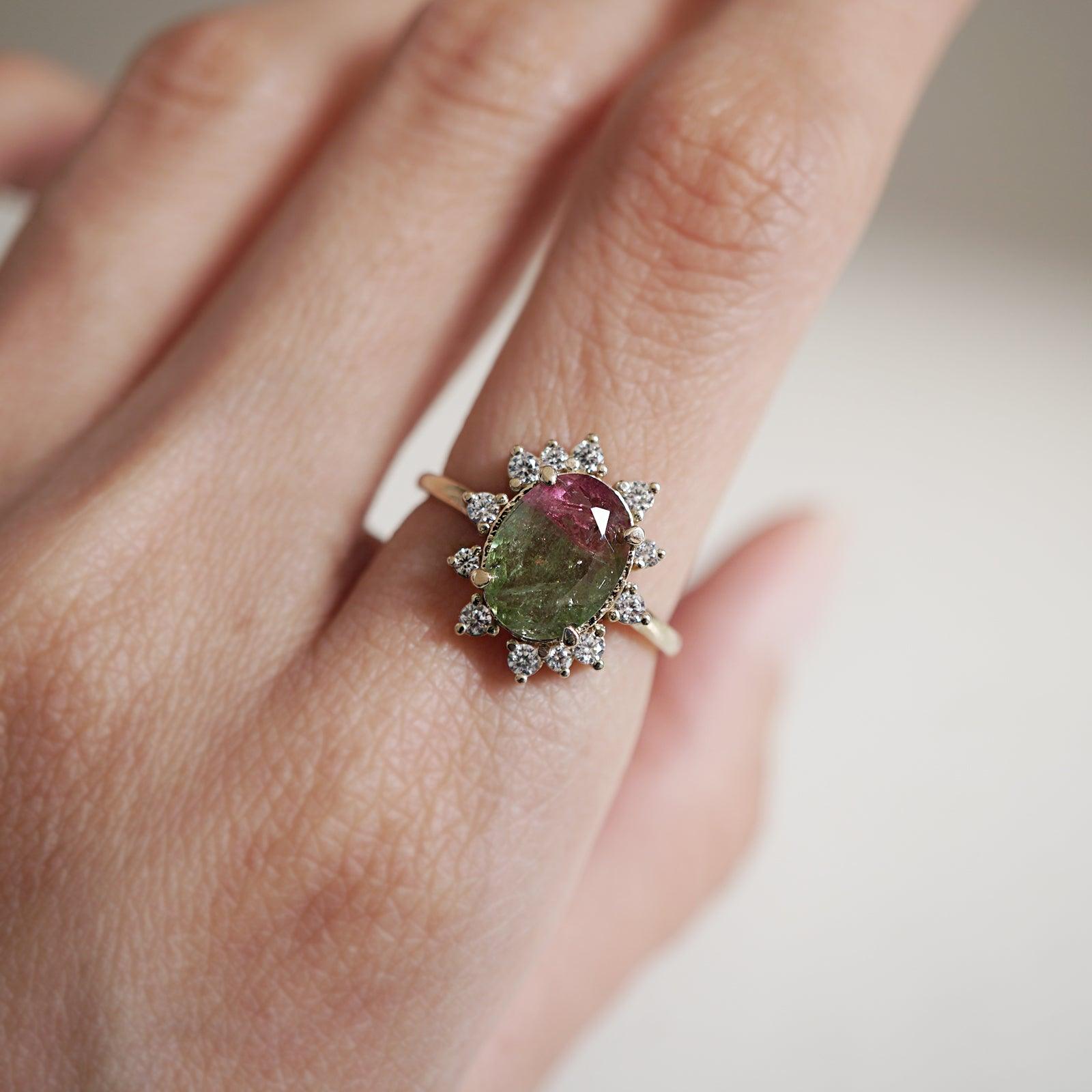 14K Watermelon Diamond Ring - Tippy Taste Jewelry