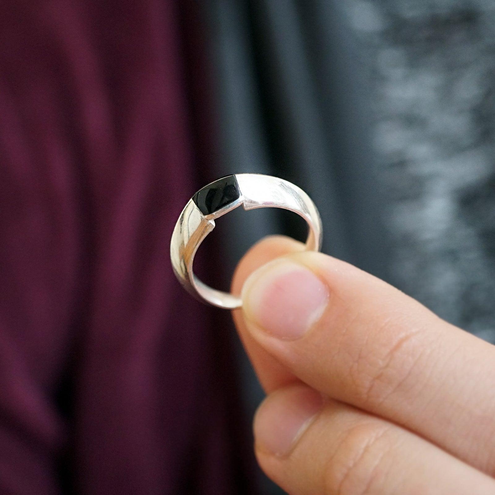 Black Onyx Bevel Ring in Sterling Silver and 14K Gold, 7mm - Tippy Taste Jewelry