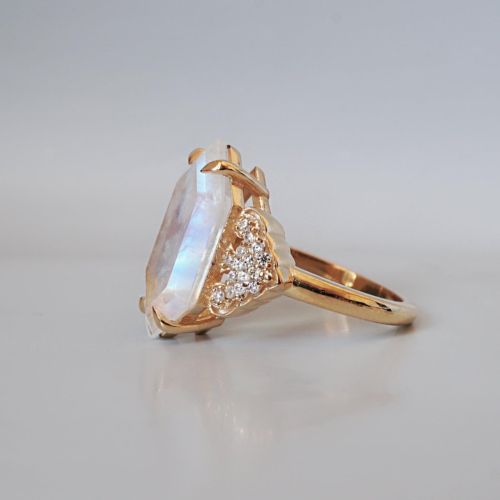 Frozen Moonstone Diamond Ring in 14K and 18K Gold - Tippy Taste Jewelry