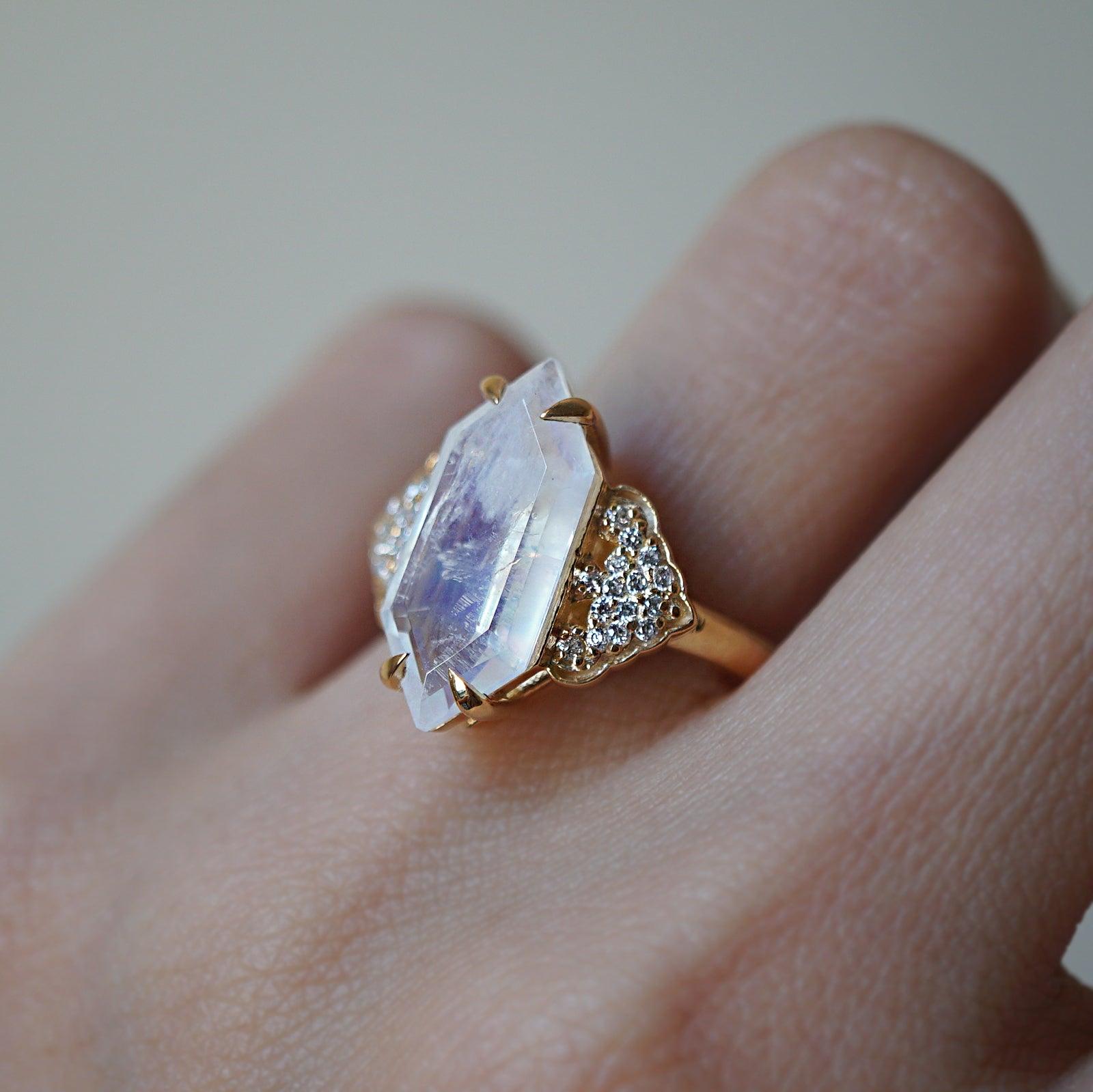 Frozen Moonstone Diamond Ring in 14K and 18K Gold - Tippy Taste Jewelry