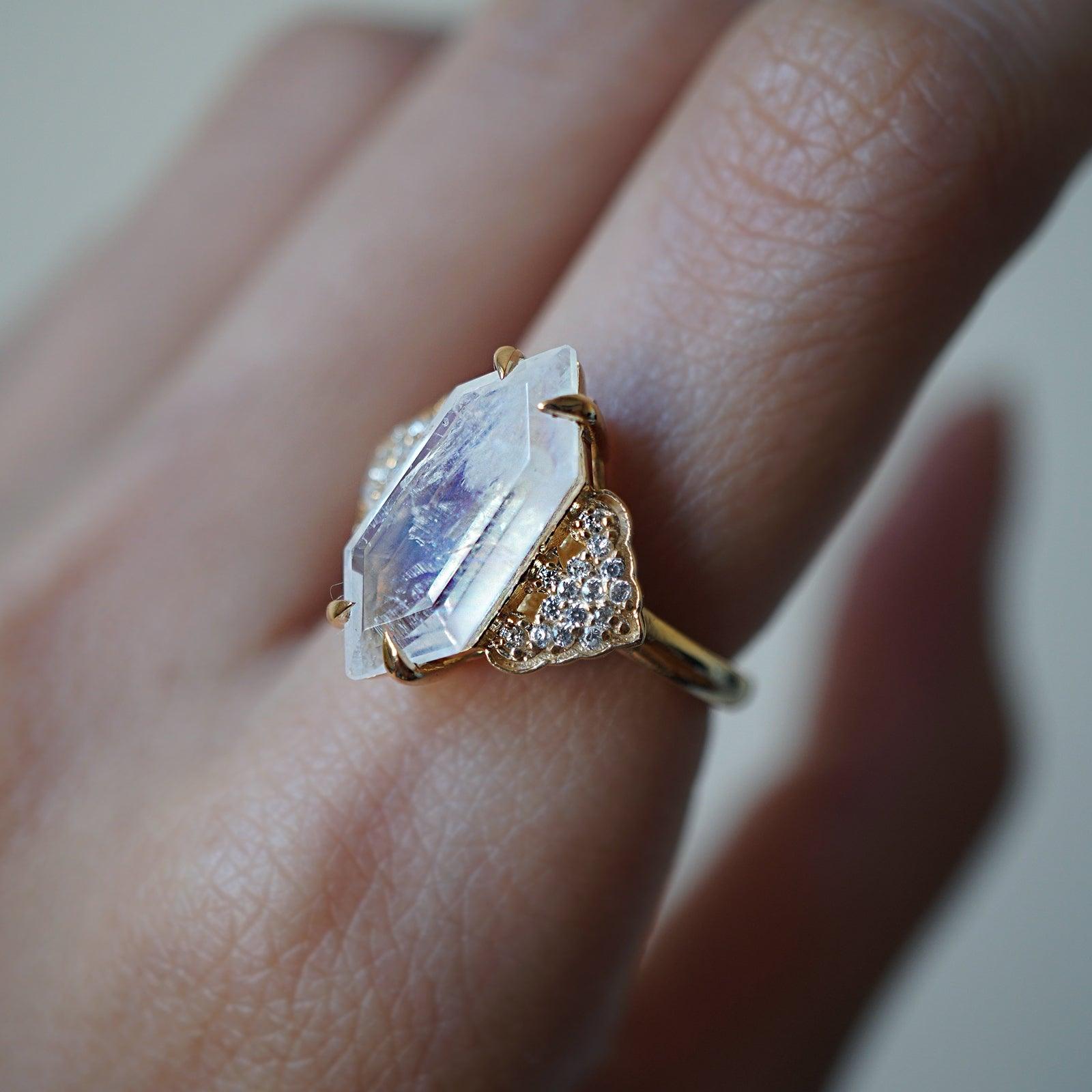 Frozen Moonstone Diamond Ring in 14K and 18K Gold - Tippy Taste Jewelry