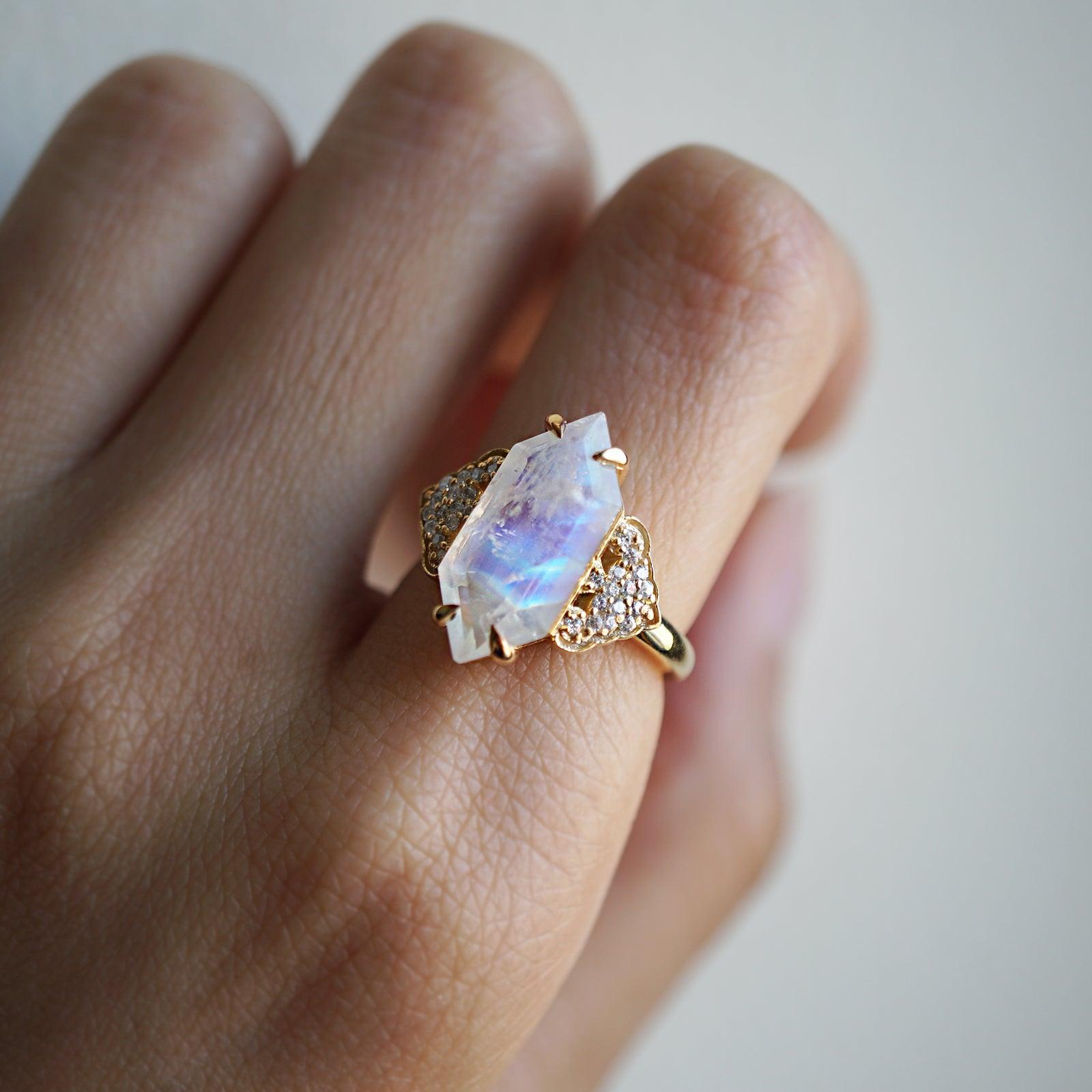 Frozen Moonstone Diamond Ring in 14K and 18K Gold - Tippy Taste Jewelry