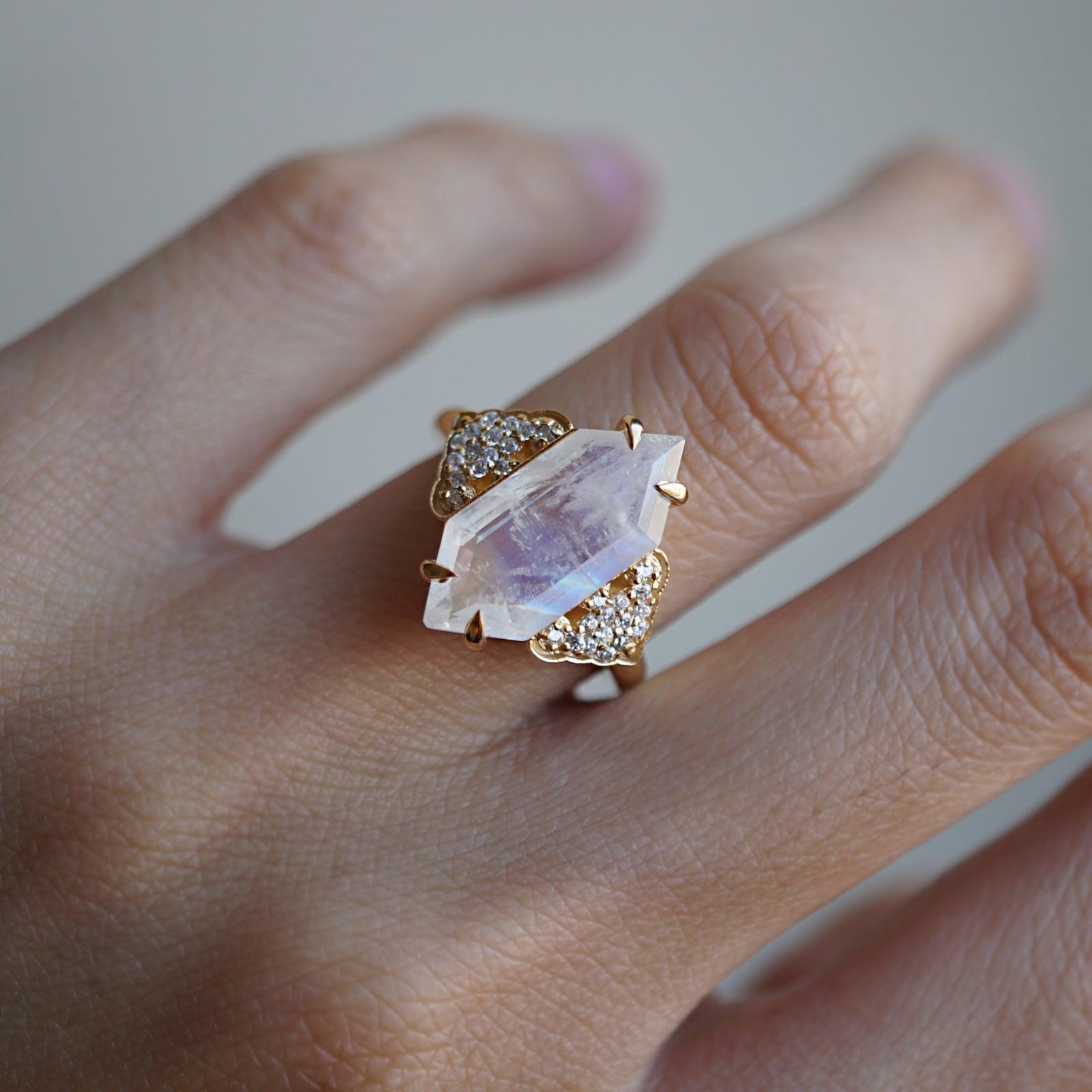 Frozen Moonstone Diamond Ring in 14K and 18K Gold - Tippy Taste Jewelry