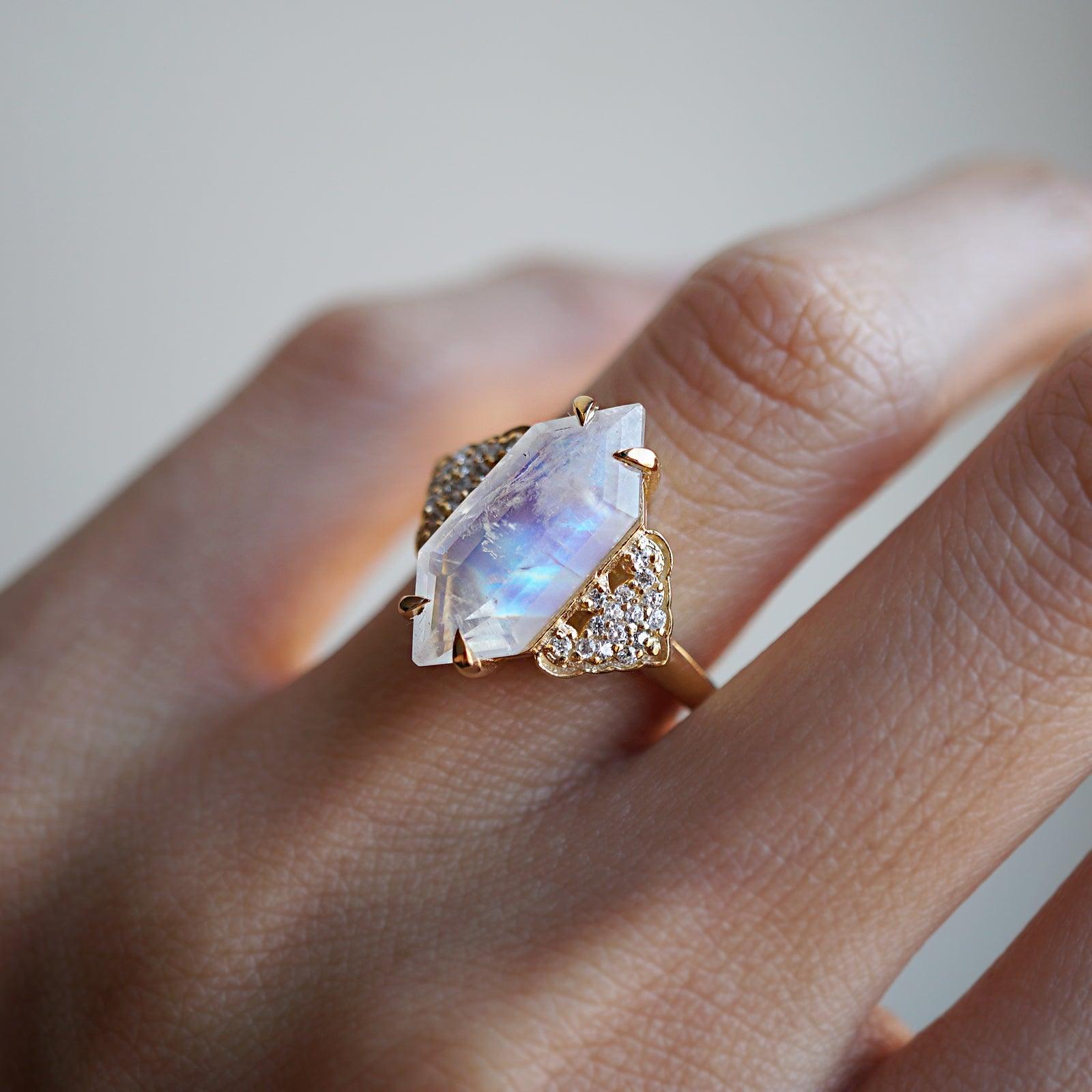 Frozen Moonstone Diamond Ring in 14K and 18K Gold - Tippy Taste Jewelry