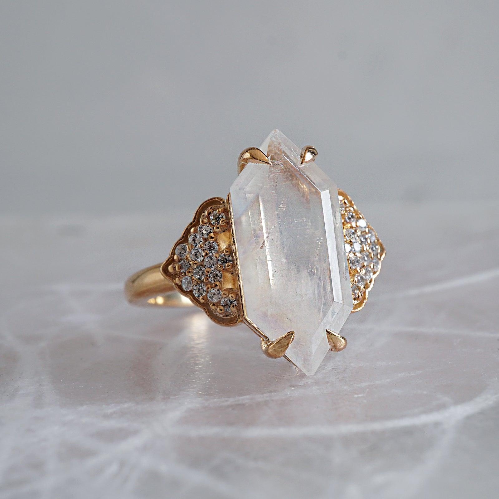 Frozen Moonstone Diamond Ring in 14K and 18K Gold - Tippy Taste Jewelry