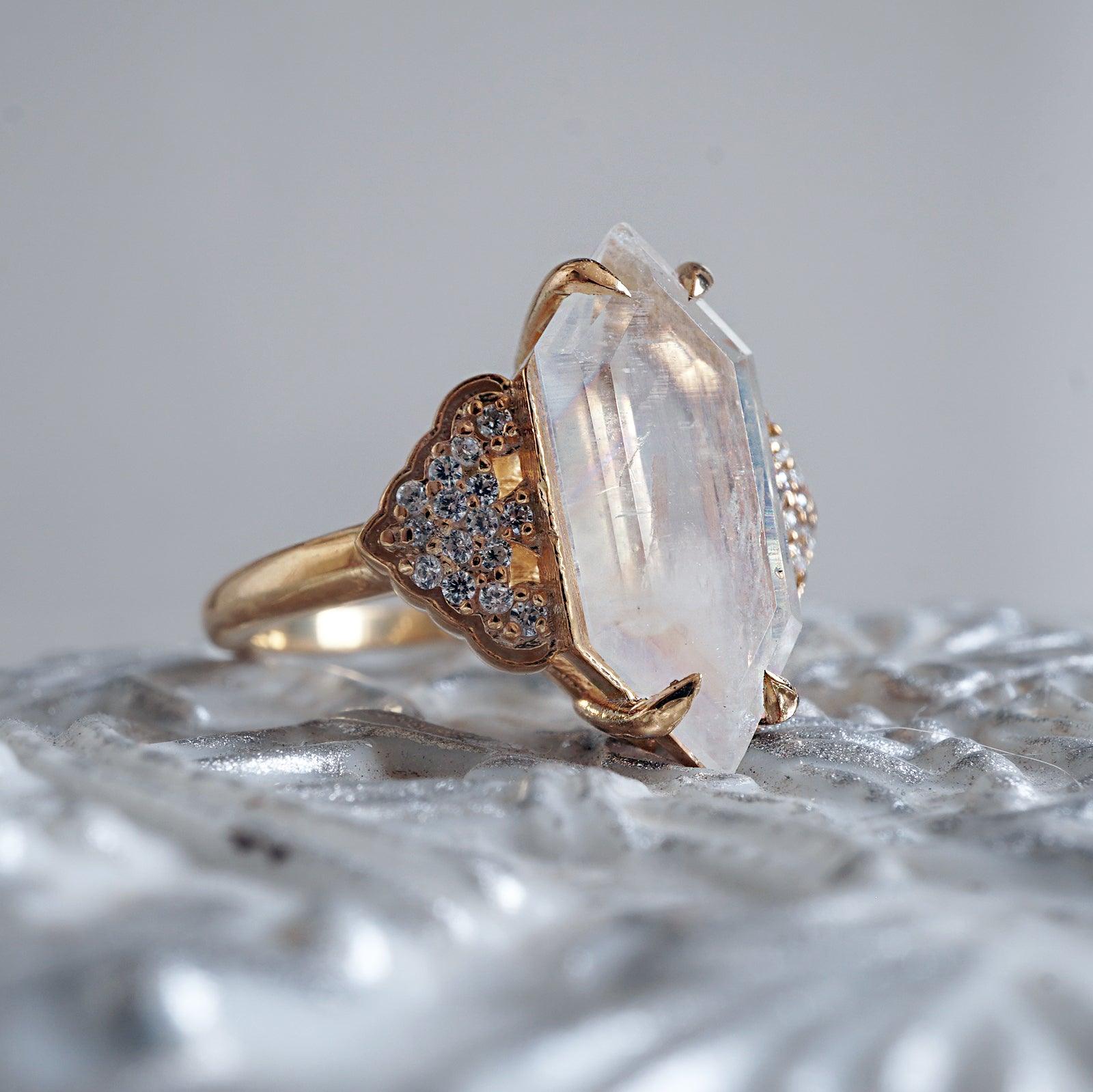 Frozen Moonstone Diamond Ring in 14K and 18K Gold - Tippy Taste Jewelry