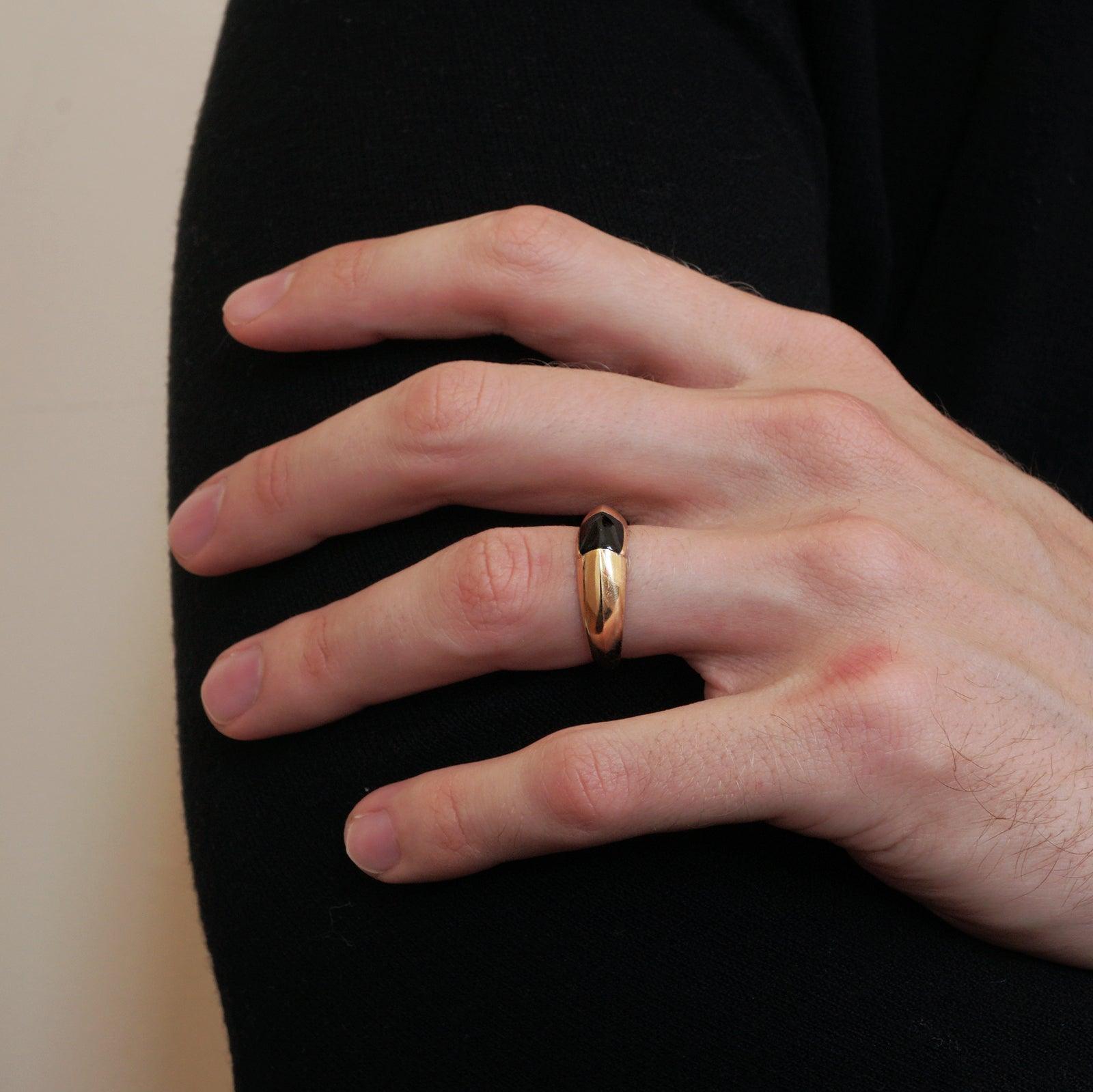 Black Onyx Bevel Ring in Sterling Silver and 14K Gold, 7mm - Tippy Taste Jewelry