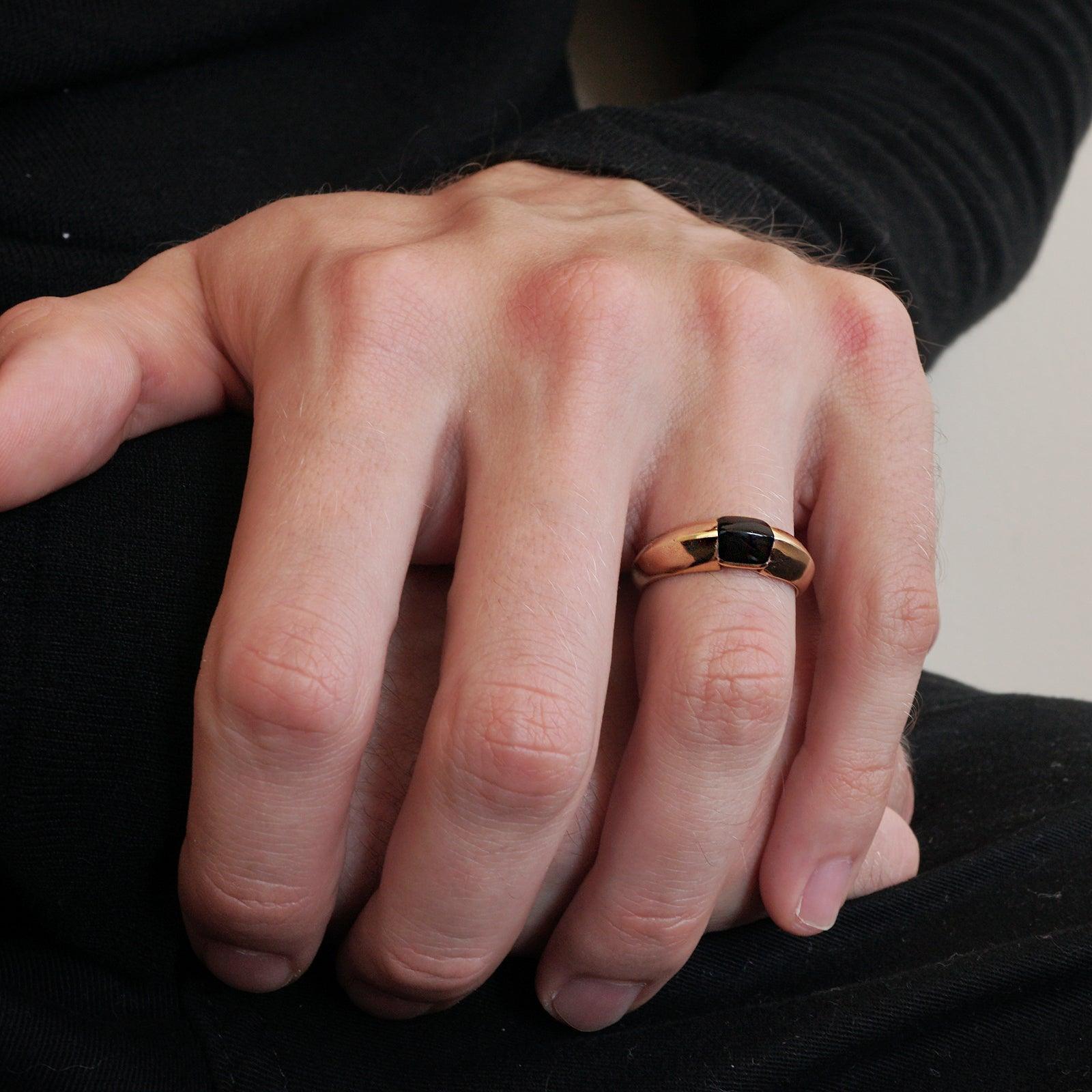 Black Onyx Bevel Ring in Sterling Silver and 14K Gold, 7mm - Tippy Taste Jewelry