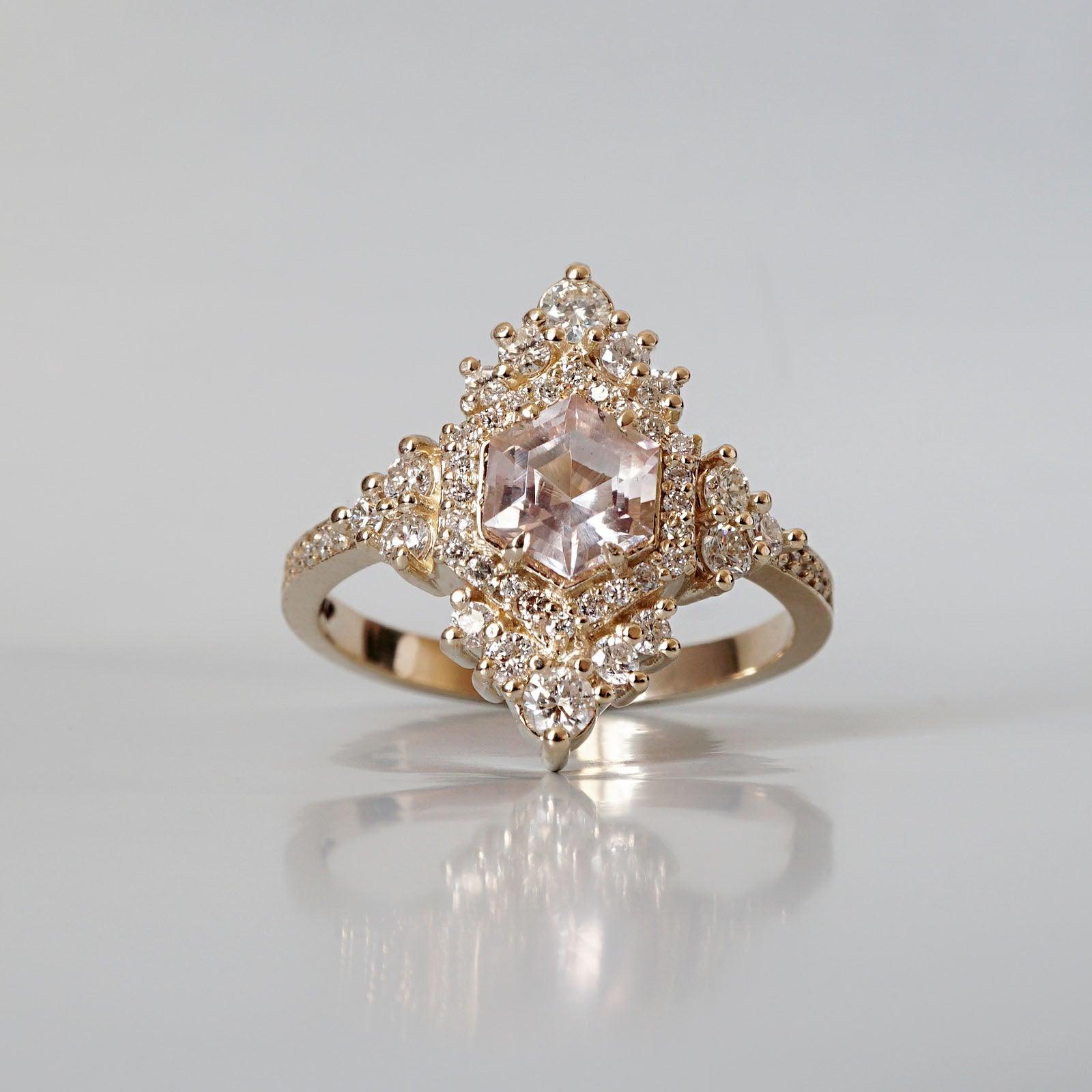 Chandelier Morganite Diamond Ring in 14K and 18K Gold - Tippy Taste Jewelry