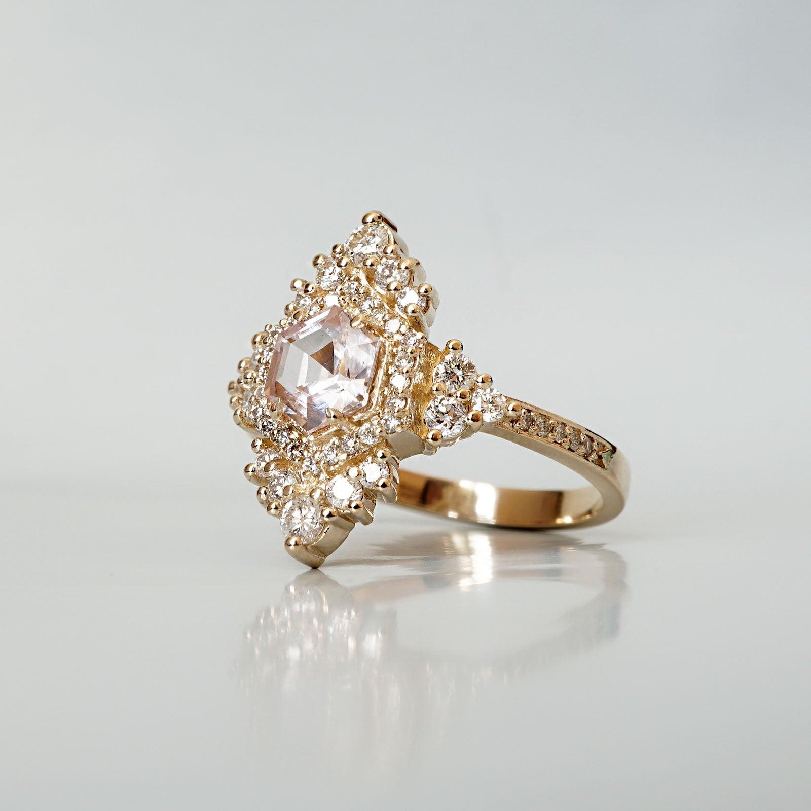 Chandelier Morganite Diamond Ring in 14K and 18K Gold - Tippy Taste Jewelry