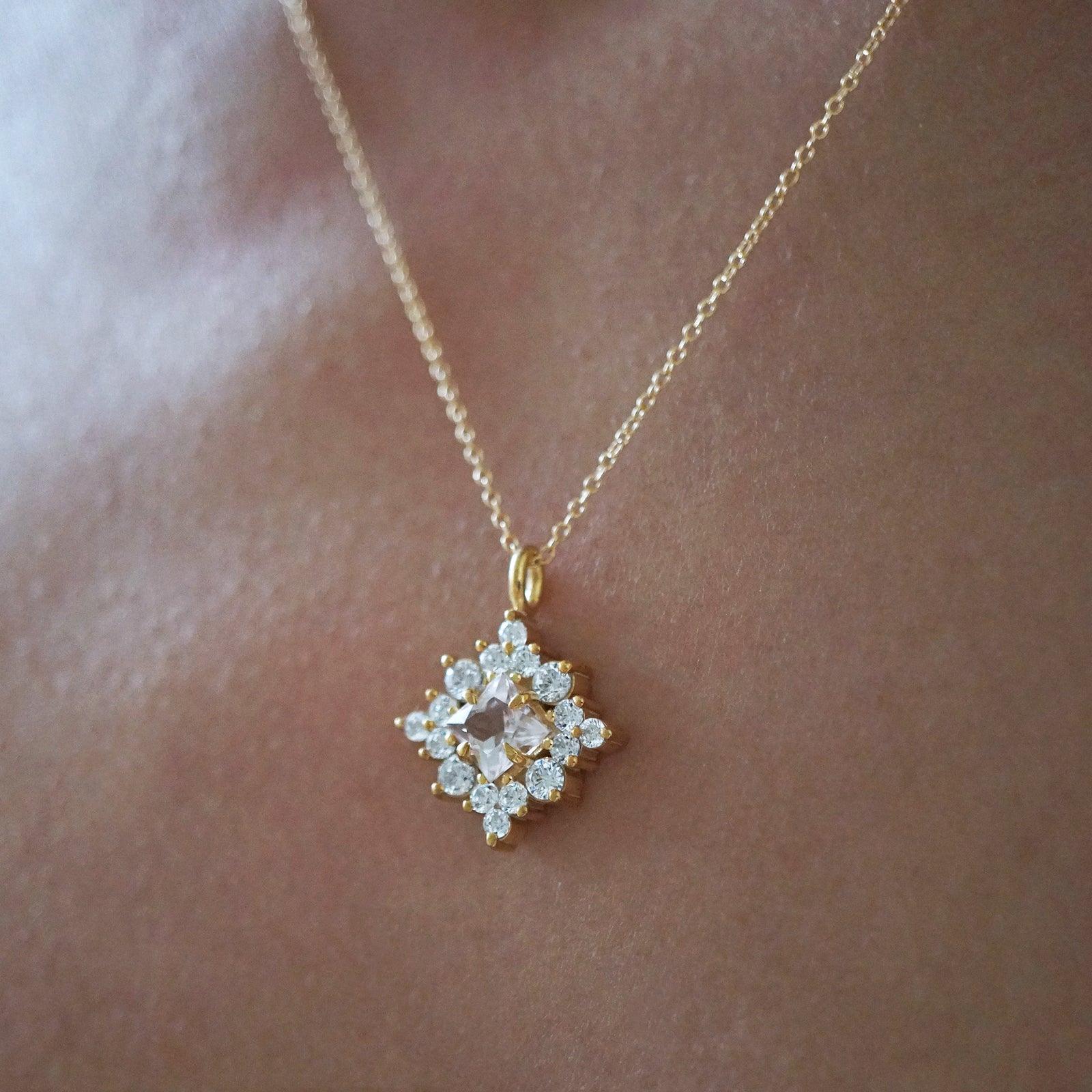 14K Aphrodite Morganite Diamond Necklace - Tippy Taste Jewelry