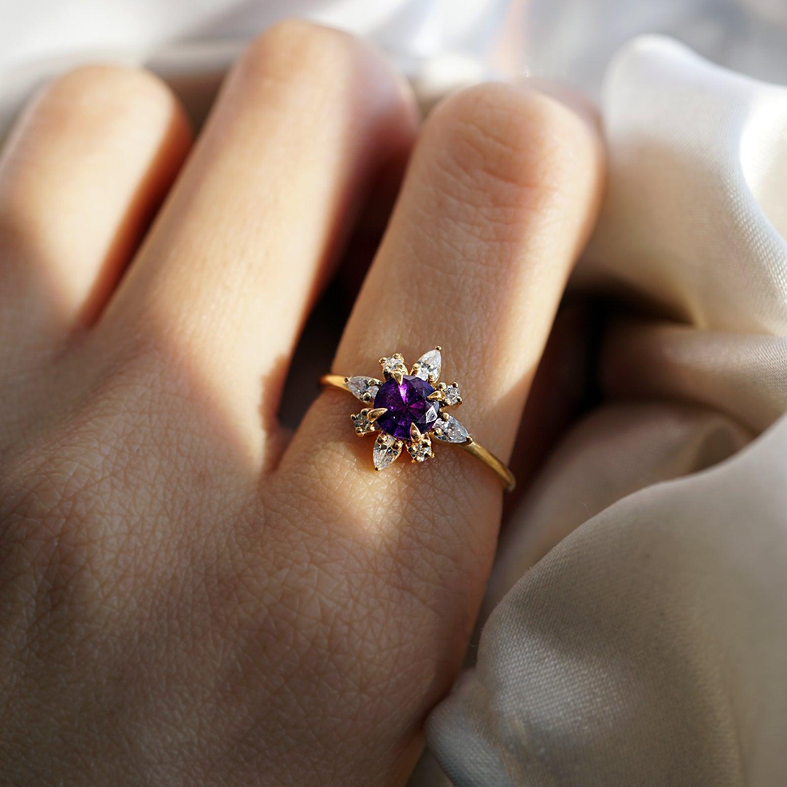 Amethyst Passion Flower Ring - Tippy Taste Jewelry