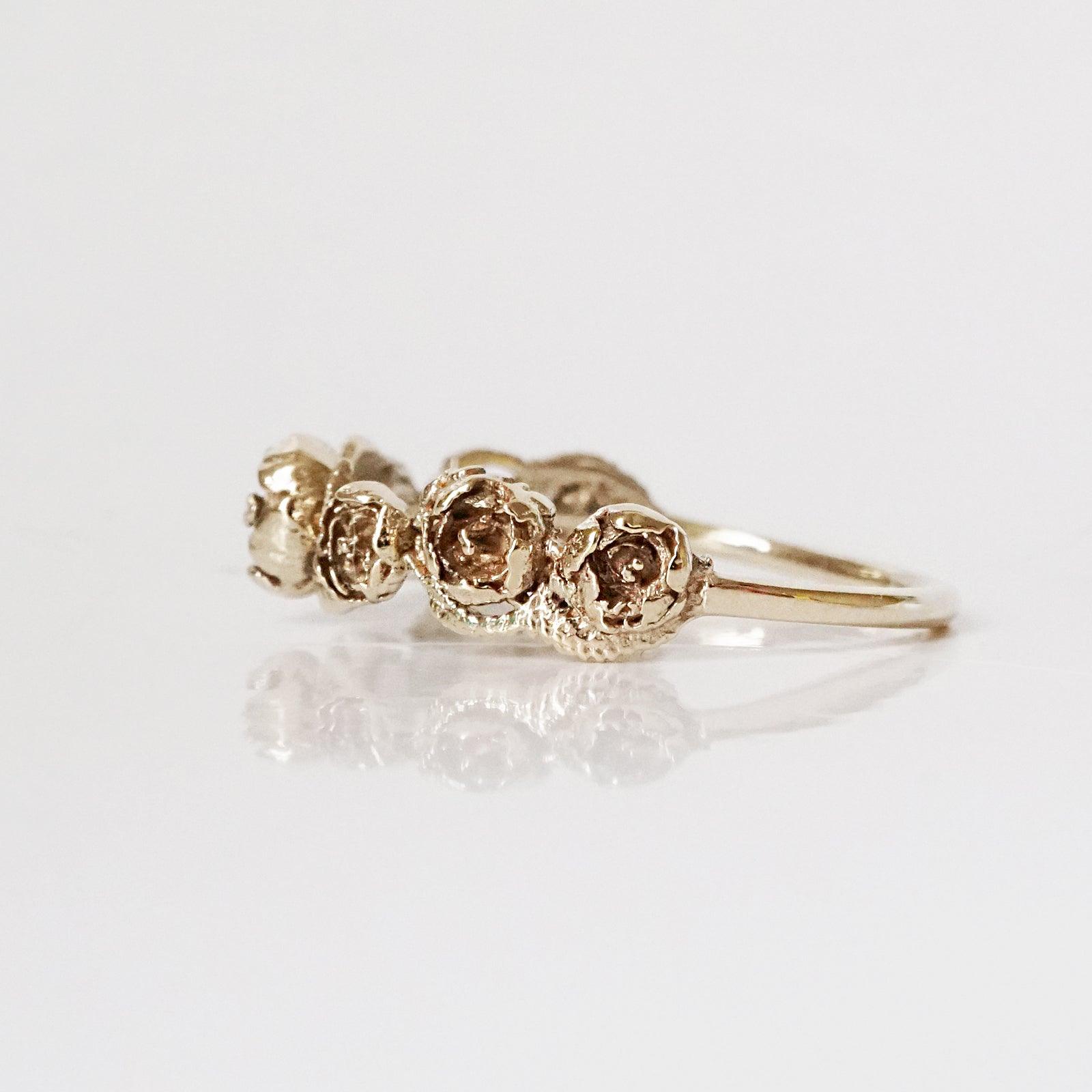 Peonies Ring Band in 14K and 18K Gold - Tippy Taste Jewelry