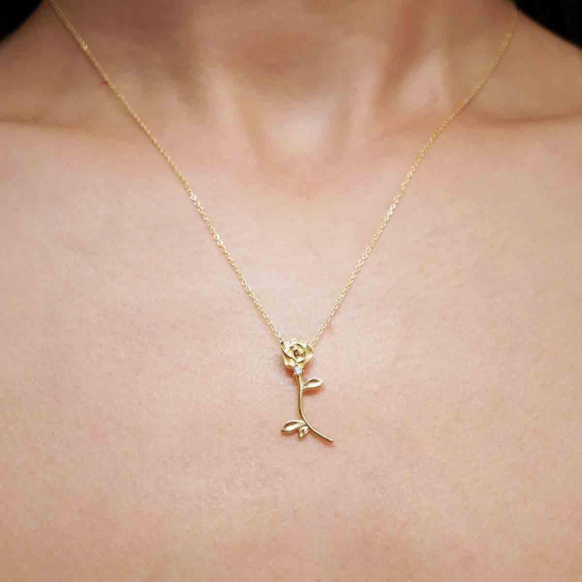 14K Rose Diamond Necklace - Tippy Taste Jewelry