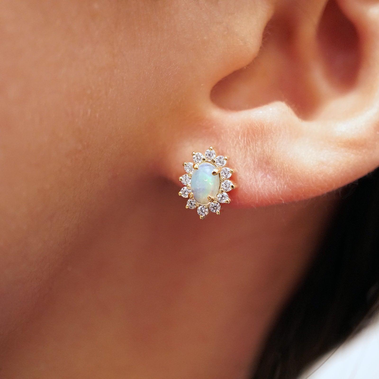 14K Opal Flowerburst Studs - Tippy Taste Jewelry