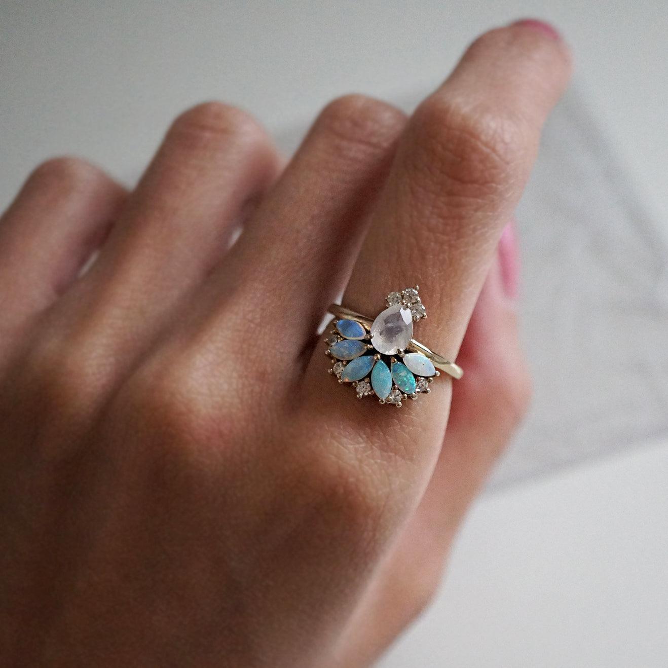 Fairydust Opal Moonstone Diamond Ring - Tippy Taste Jewelry