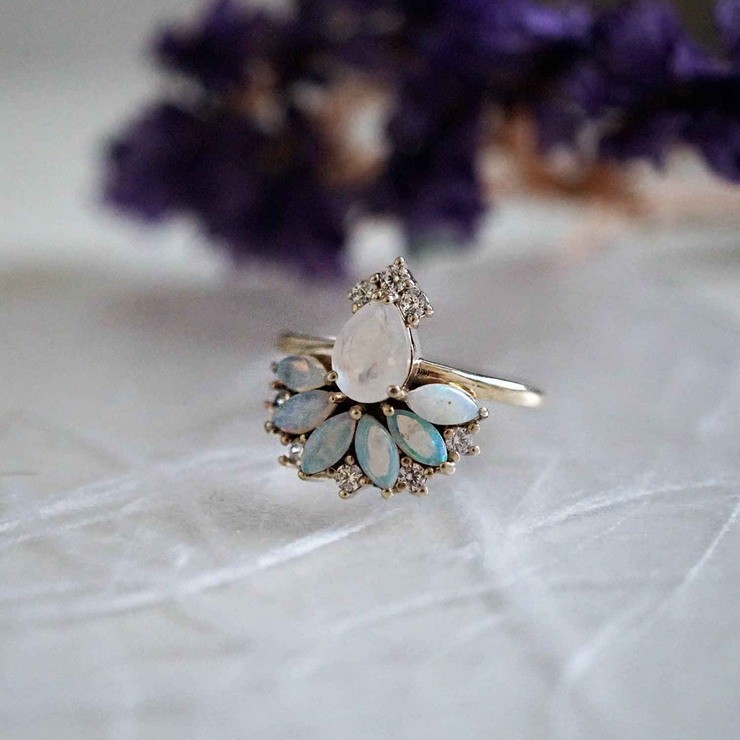 Fairydust Opal Moonstone Diamond Ring - Tippy Taste Jewelry