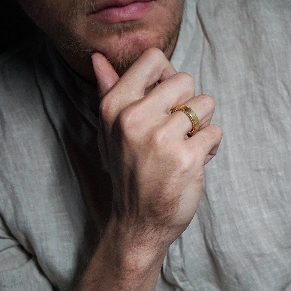 Shield Textured Ring Band in Sterling Silver and 14K Gold, 5mm - Tippy Taste Jewelry