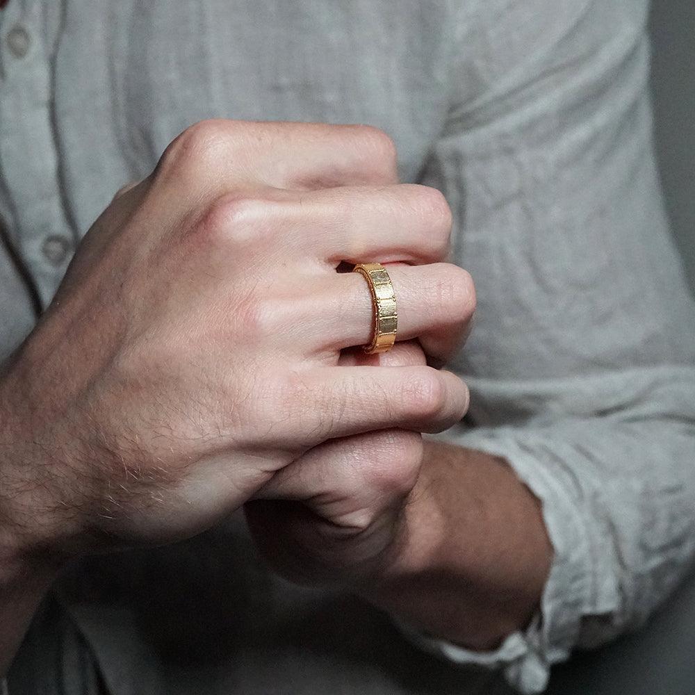 Shield Textured Ring Band in Sterling Silver and 14K Gold, 5mm - Tippy Taste Jewelry