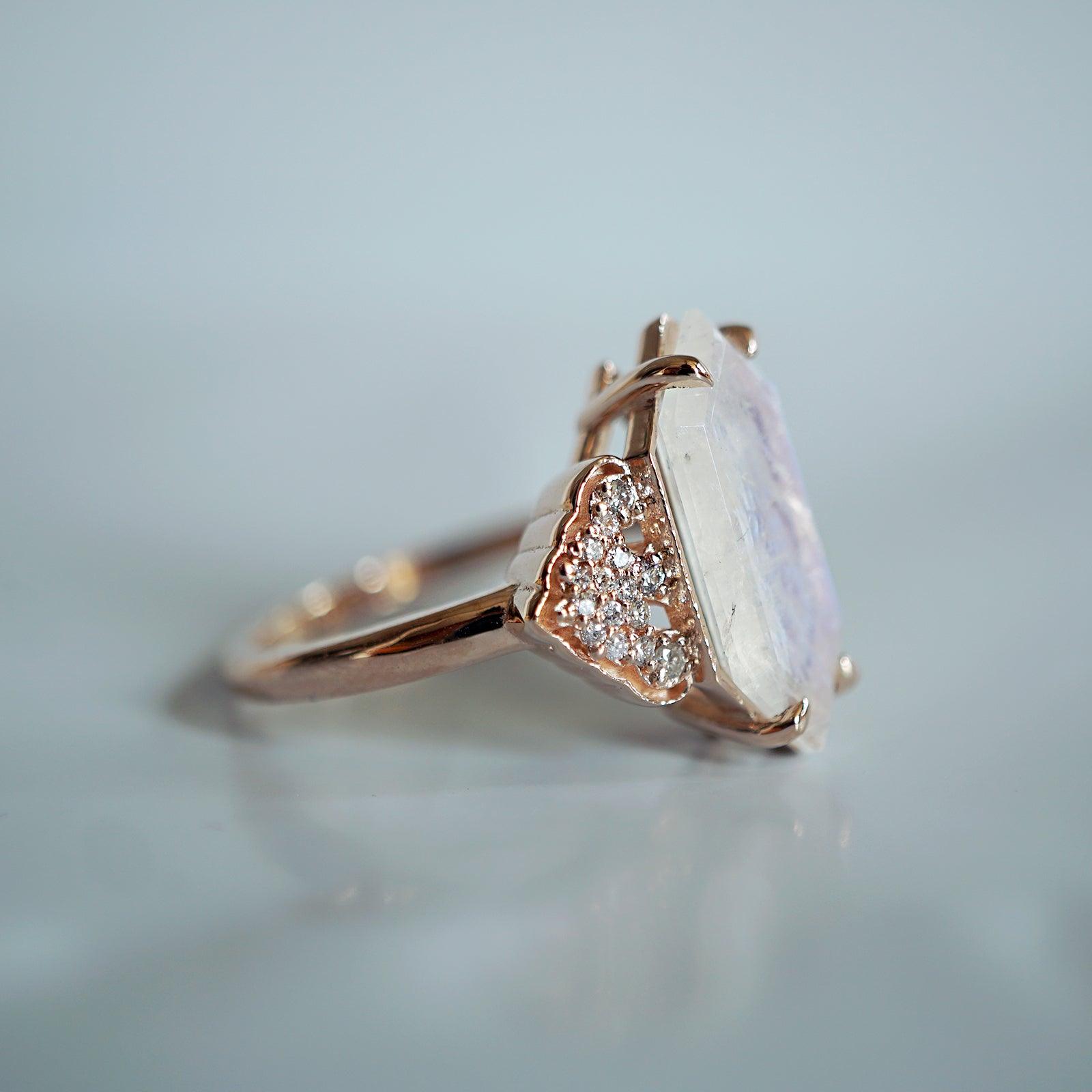 Frozen Moonstone Diamond Ring in 14K and 18K Gold - Tippy Taste Jewelry