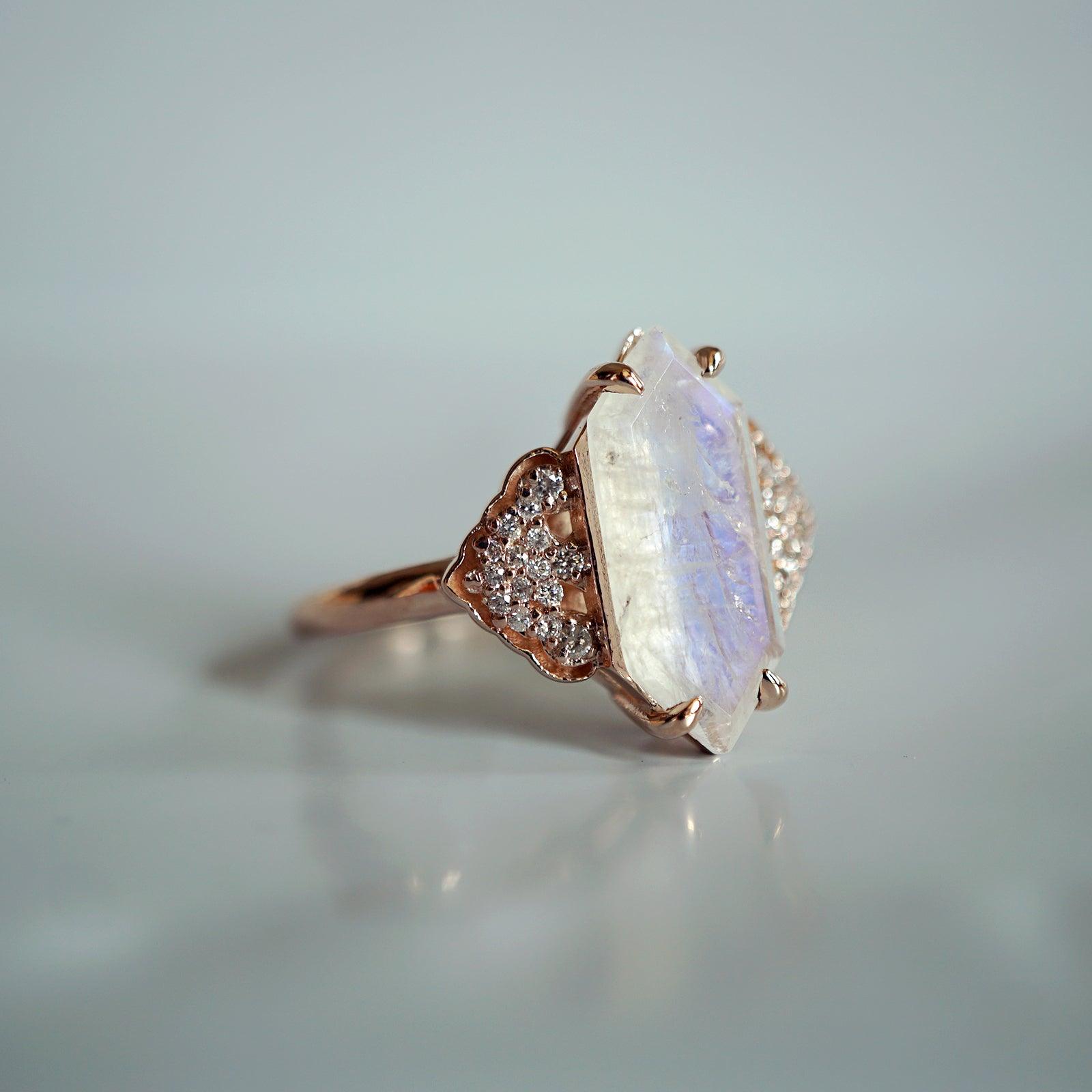 Frozen Moonstone Diamond Ring in 14K and 18K Gold - Tippy Taste Jewelry