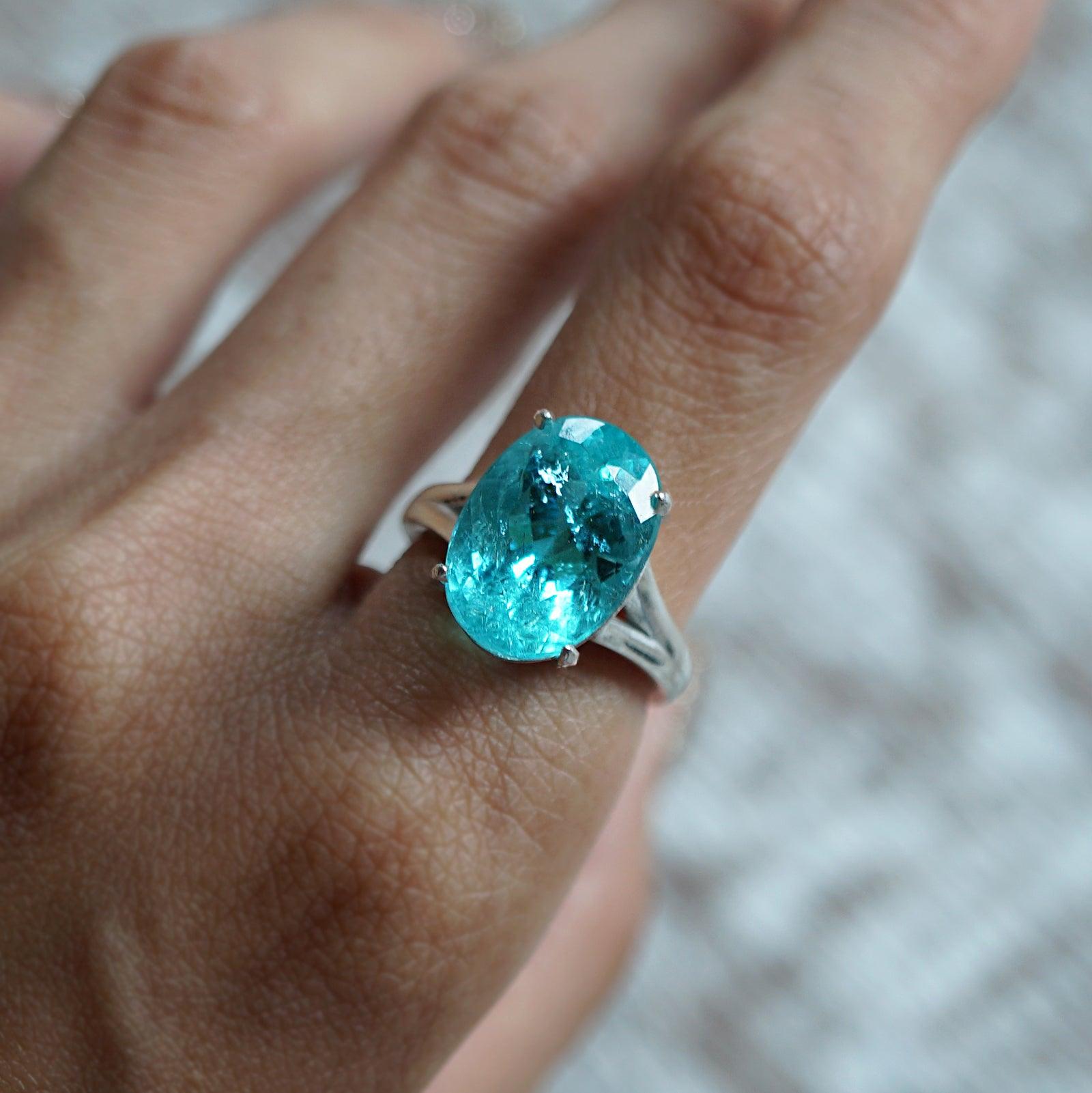 One Of A Kind: Oval Tourmaline Paraiba Ring, 8.92ct - Tippy Taste Jewelry